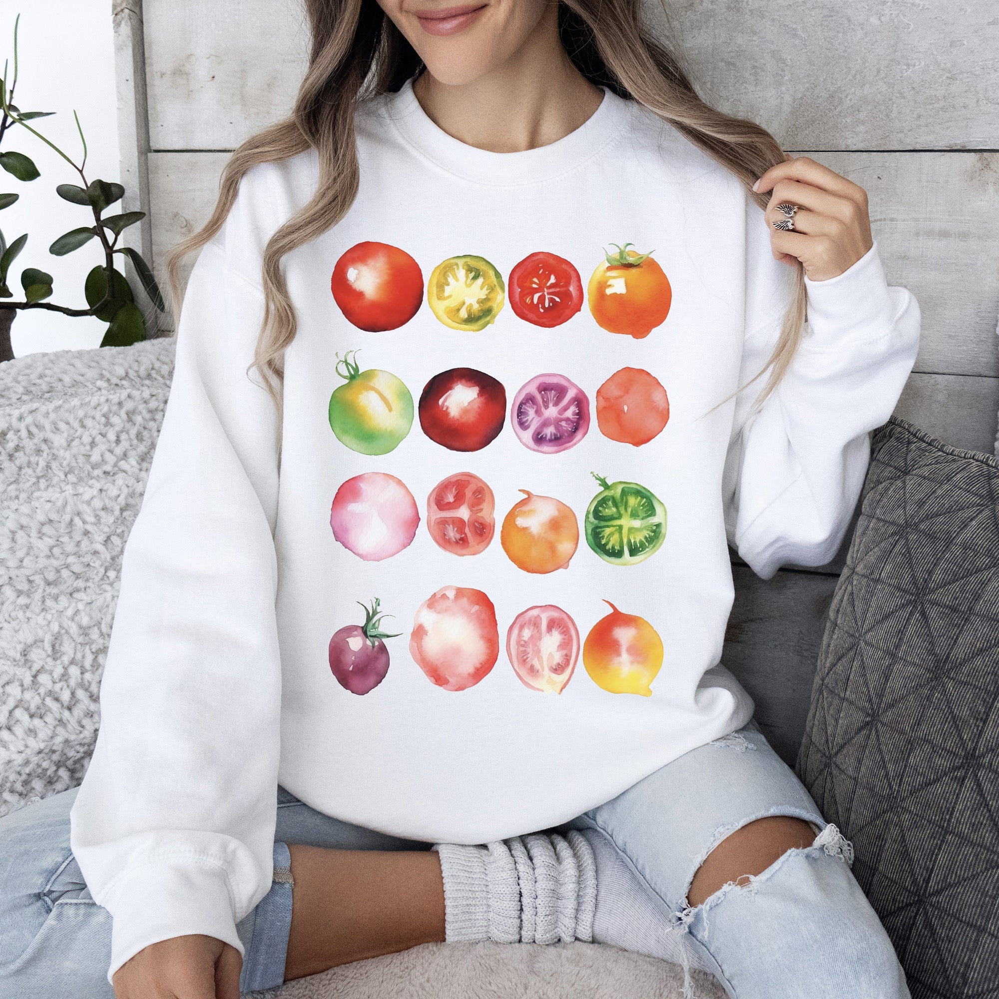 Ripe Tomato Print, Garden Fresh Garden Produce Theme Artwork For Garden Lovers Sweatshirt