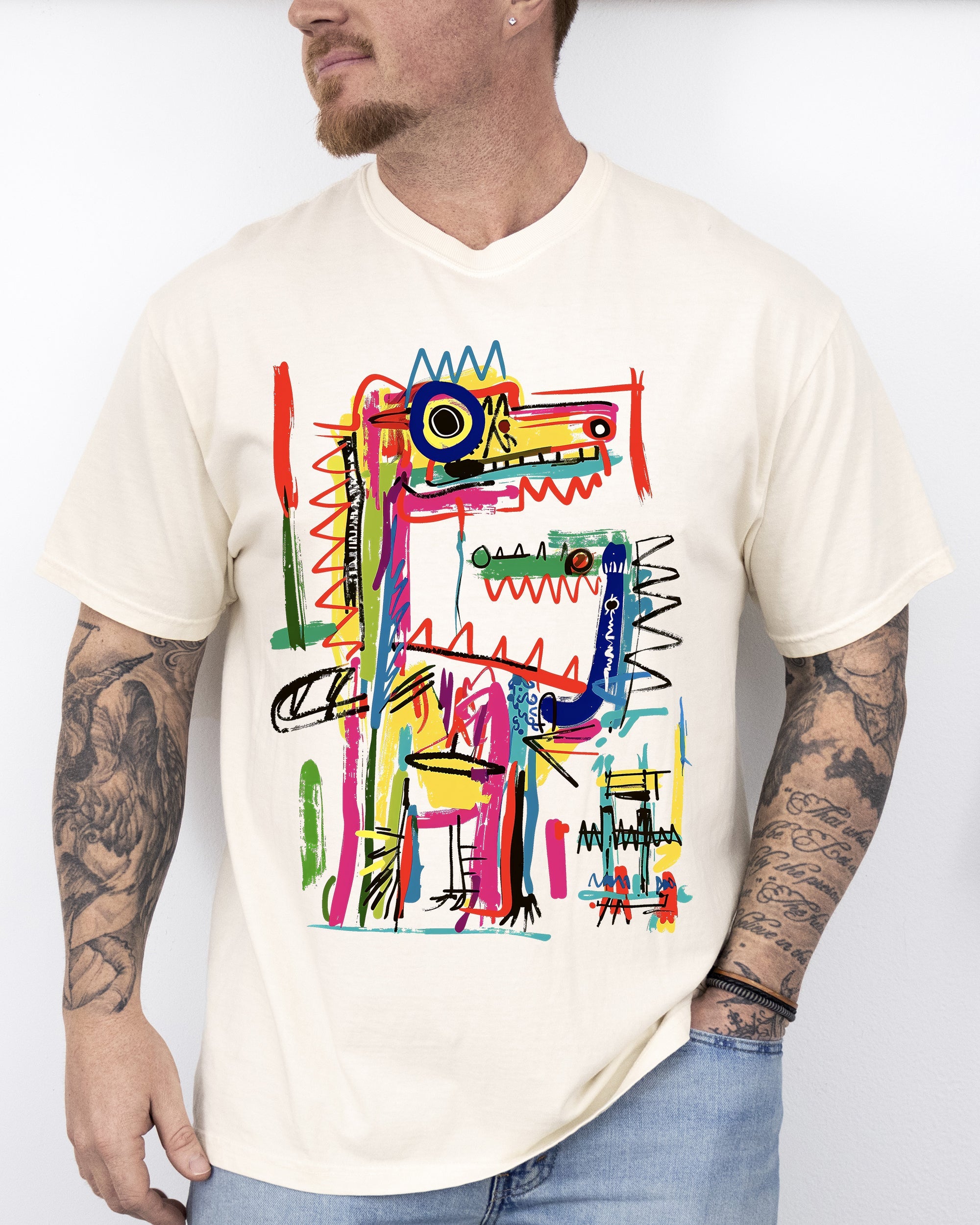 Robot Dragon Dinosaur Graffiti Colorful Neo Expressionist Pop Art Comfort Colors Tee