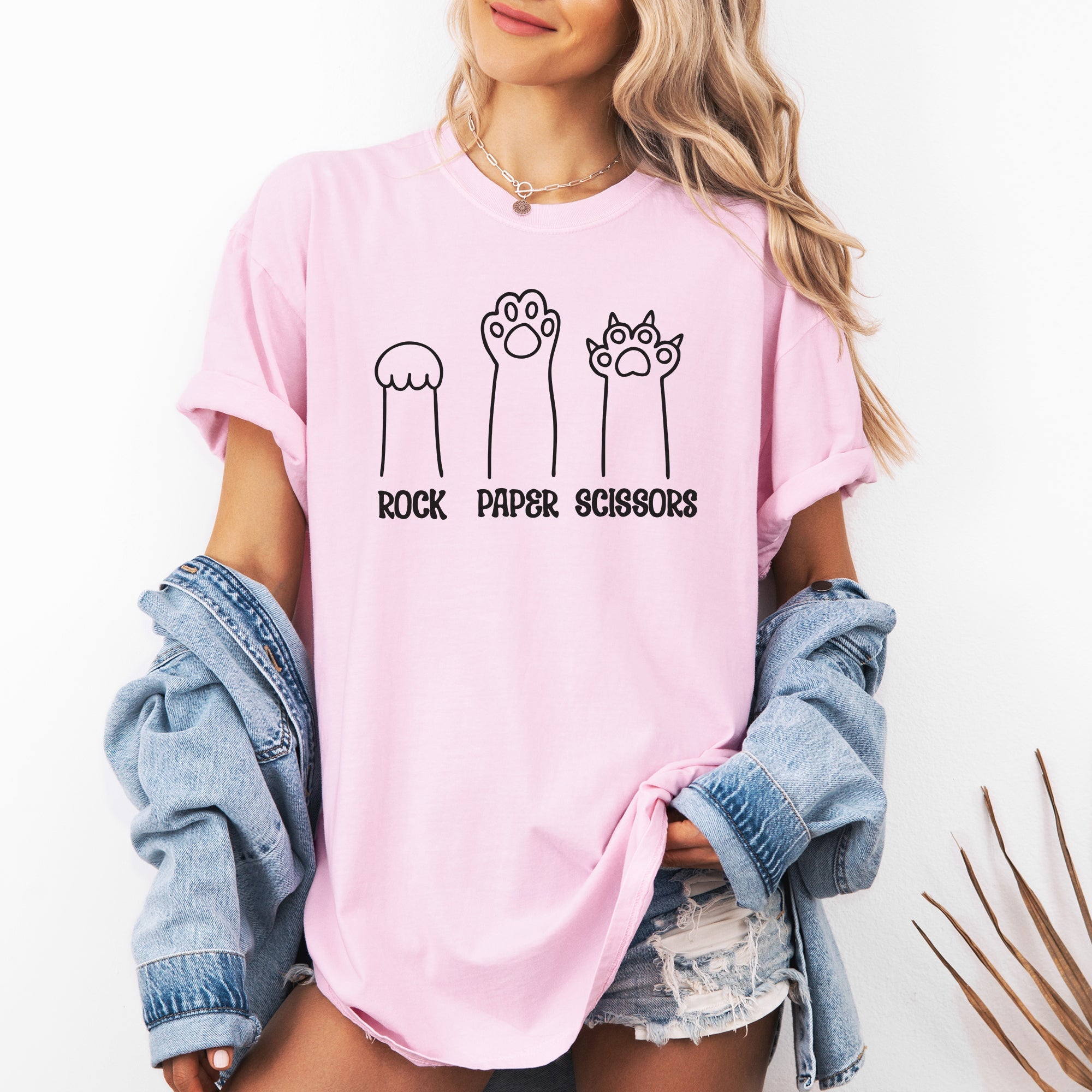 Rock Paper Scissors Cat Mom Feline Pet Artwork Graphic Illustration Comfort Colors Tee