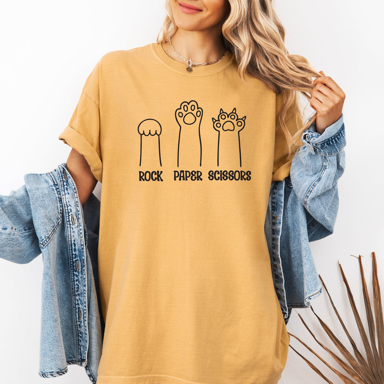 Rock Paper Scissors Cat Mom Feline Pet Artwork Graphic Illustration Comfort Colors Tee