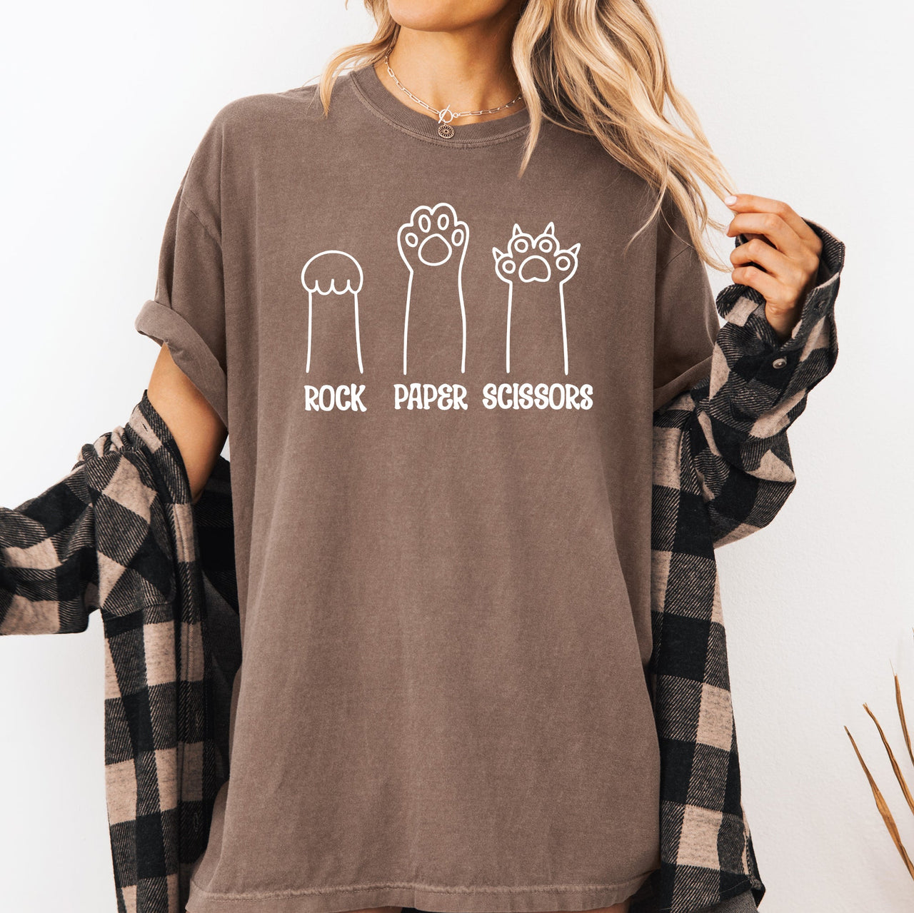 Rock Paper Scissors Cat Mom Feline Pet Artwork Graphic Illustration Comfort Colors Tee