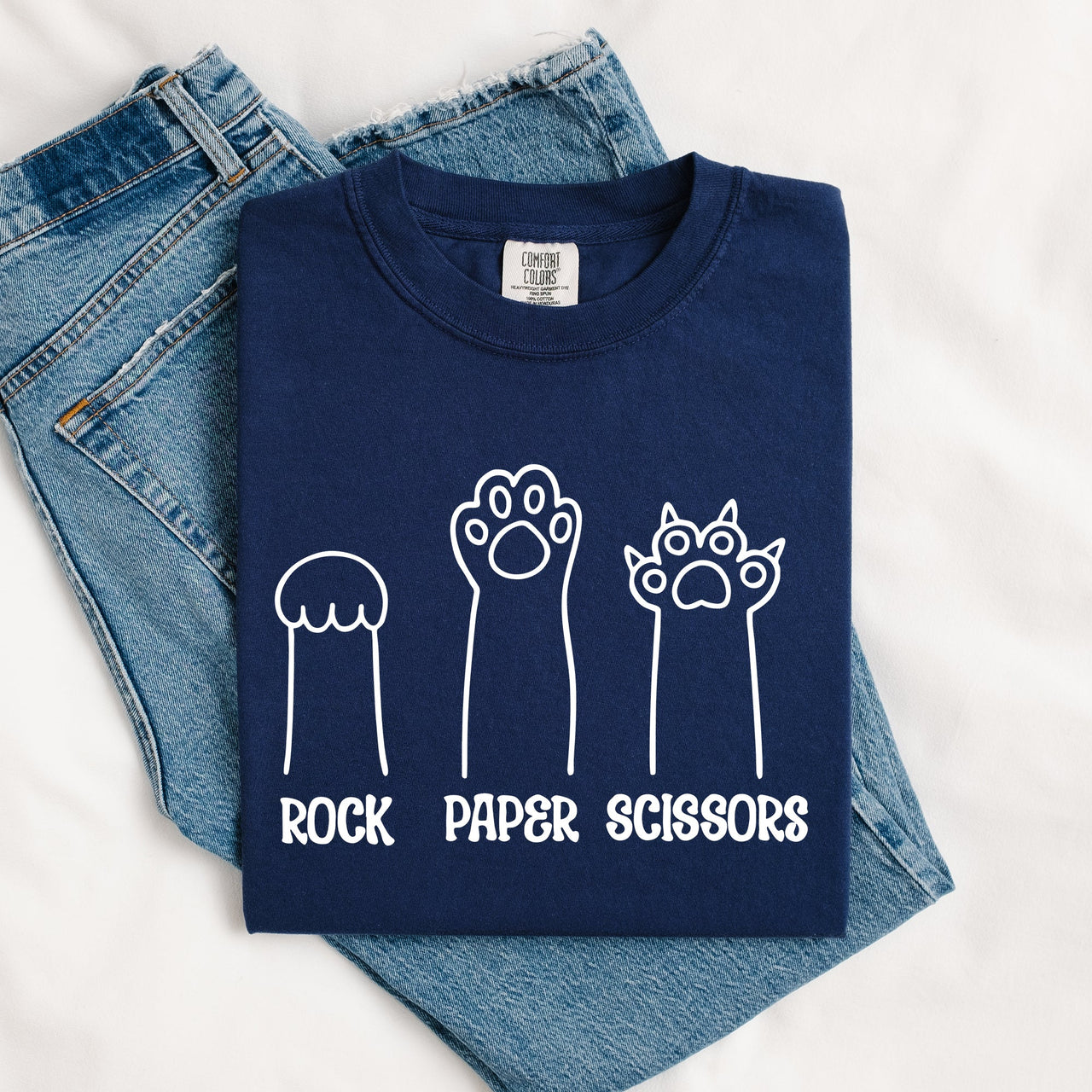 Rock Paper Scissors Cat Mom Feline Pet Artwork Graphic Illustration Comfort Colors Tee