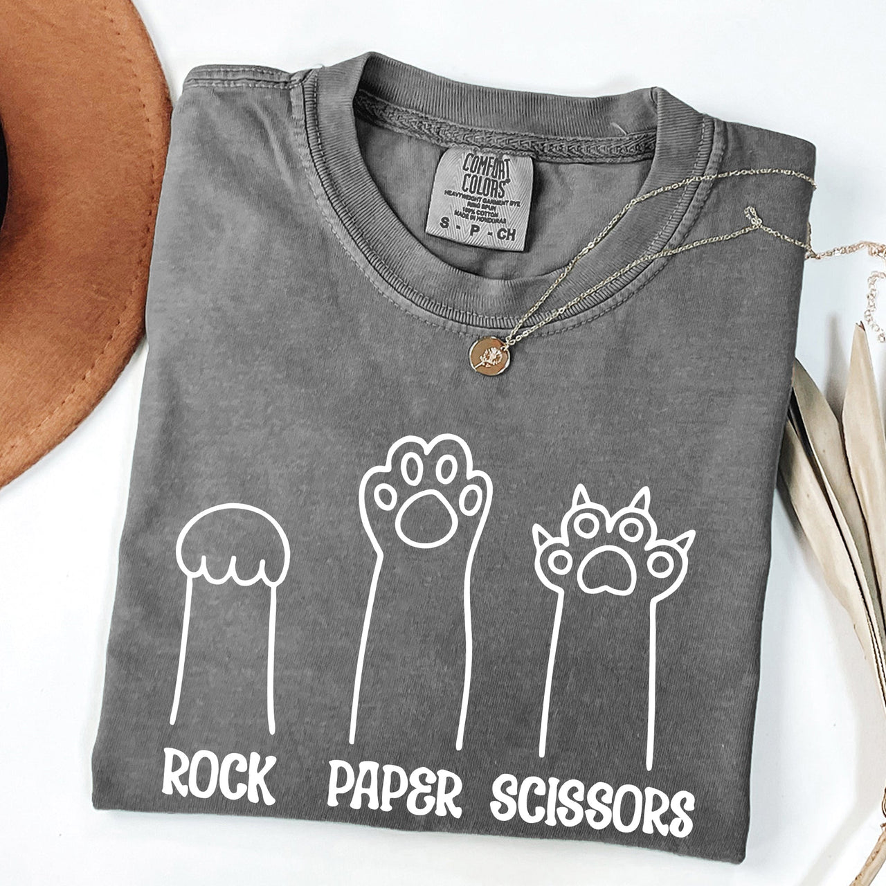 Rock Paper Scissors Cat Mom Feline Pet Artwork Graphic Illustration Comfort Colors Tee