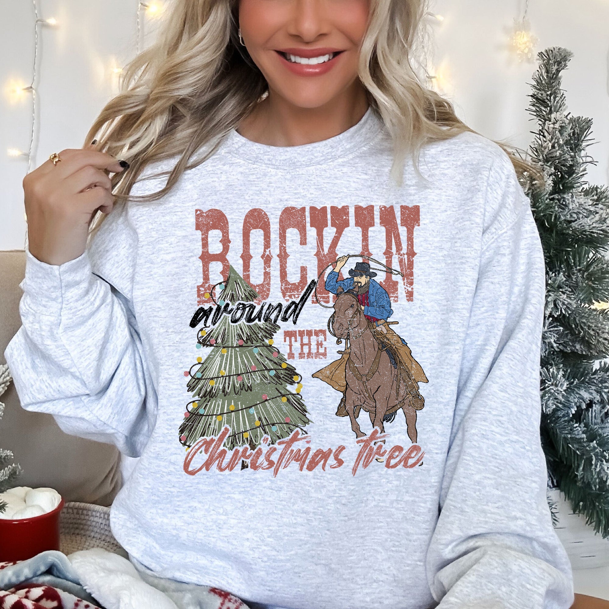 Rocking Around The Christmas Tree Western Country Cowboy Cowgirl Festive Sweatshirt