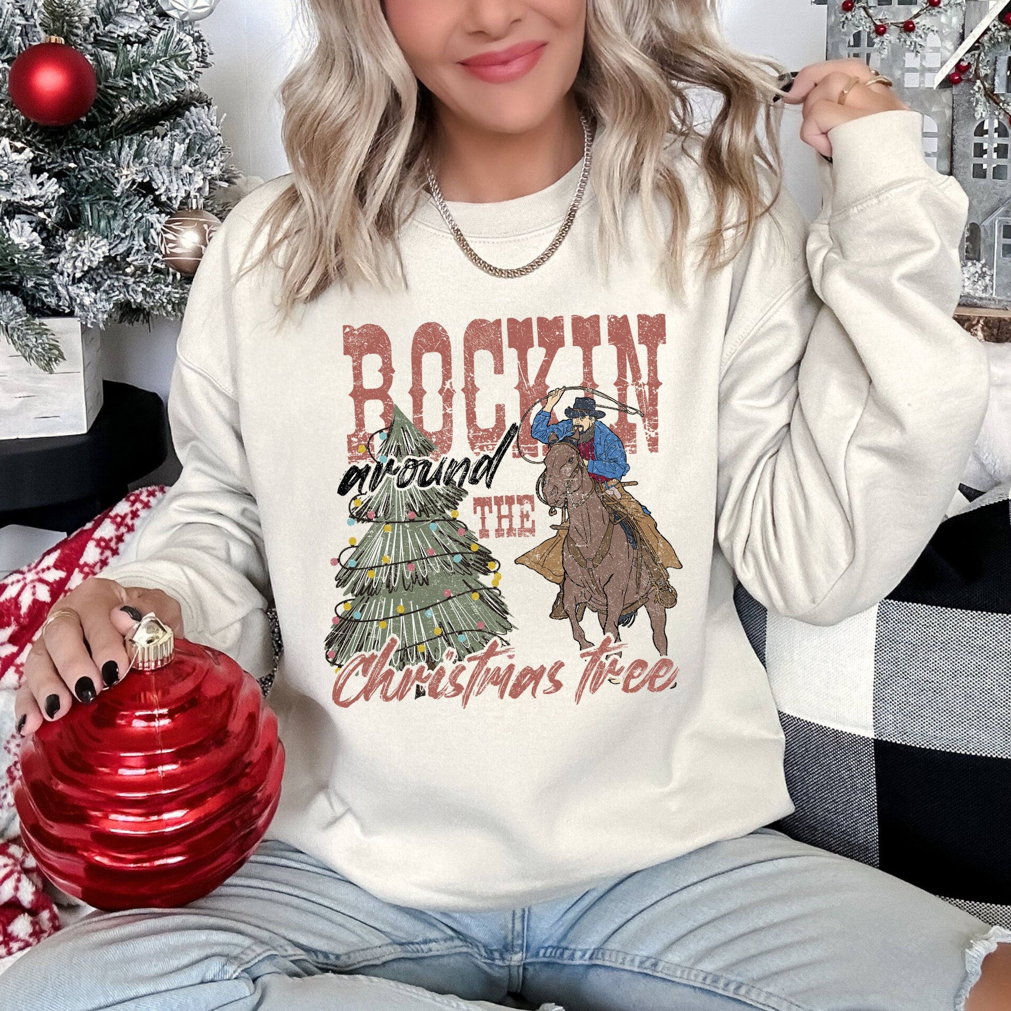 Rocking Around The Christmas Tree Western Country Cowboy Cowgirl Festive Sweatshirt