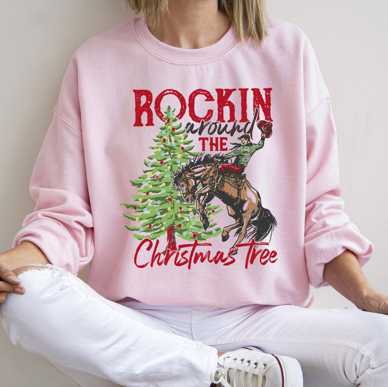 Rocking Around The Christmas Tree Cowboy Edition Cozy Western Holiday Song Lyrics Sweatshirt