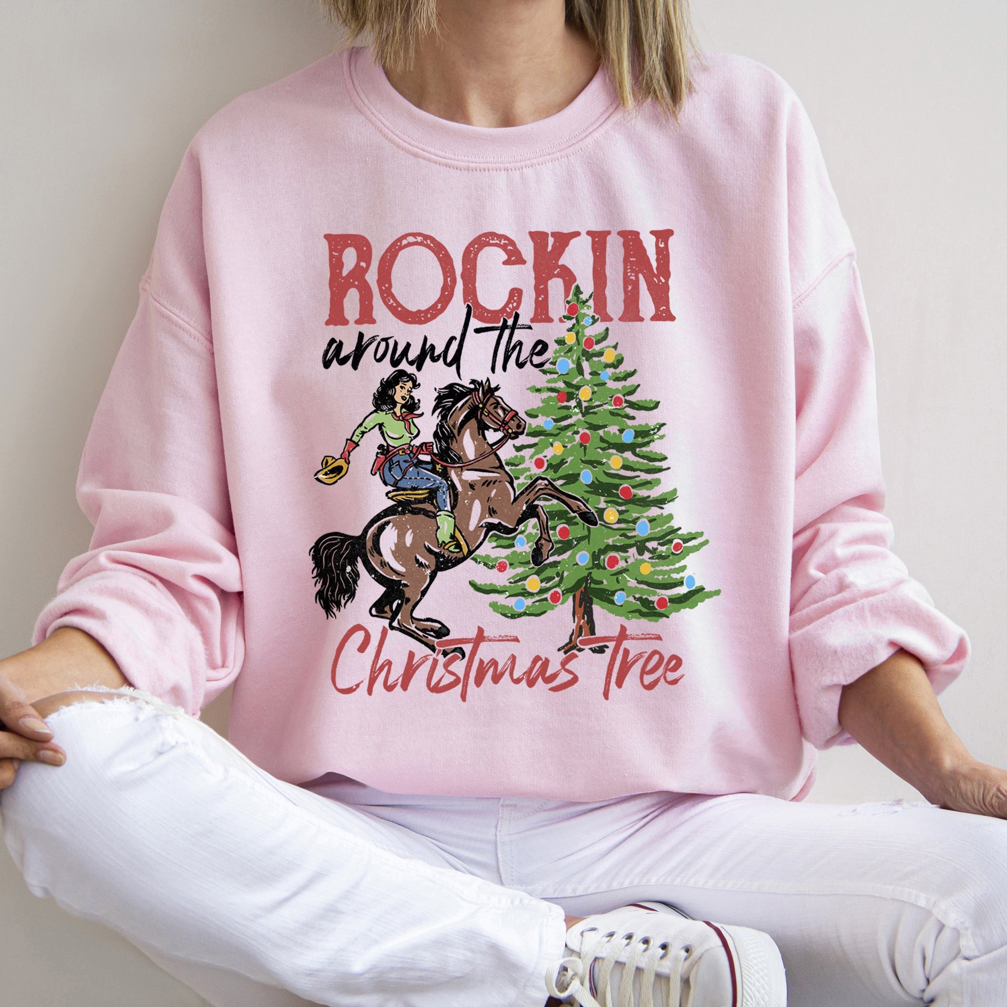 Rocking Around The Christmas Tree, Cowgirl Holiday Classic Western Style Festive Sweatshirt
