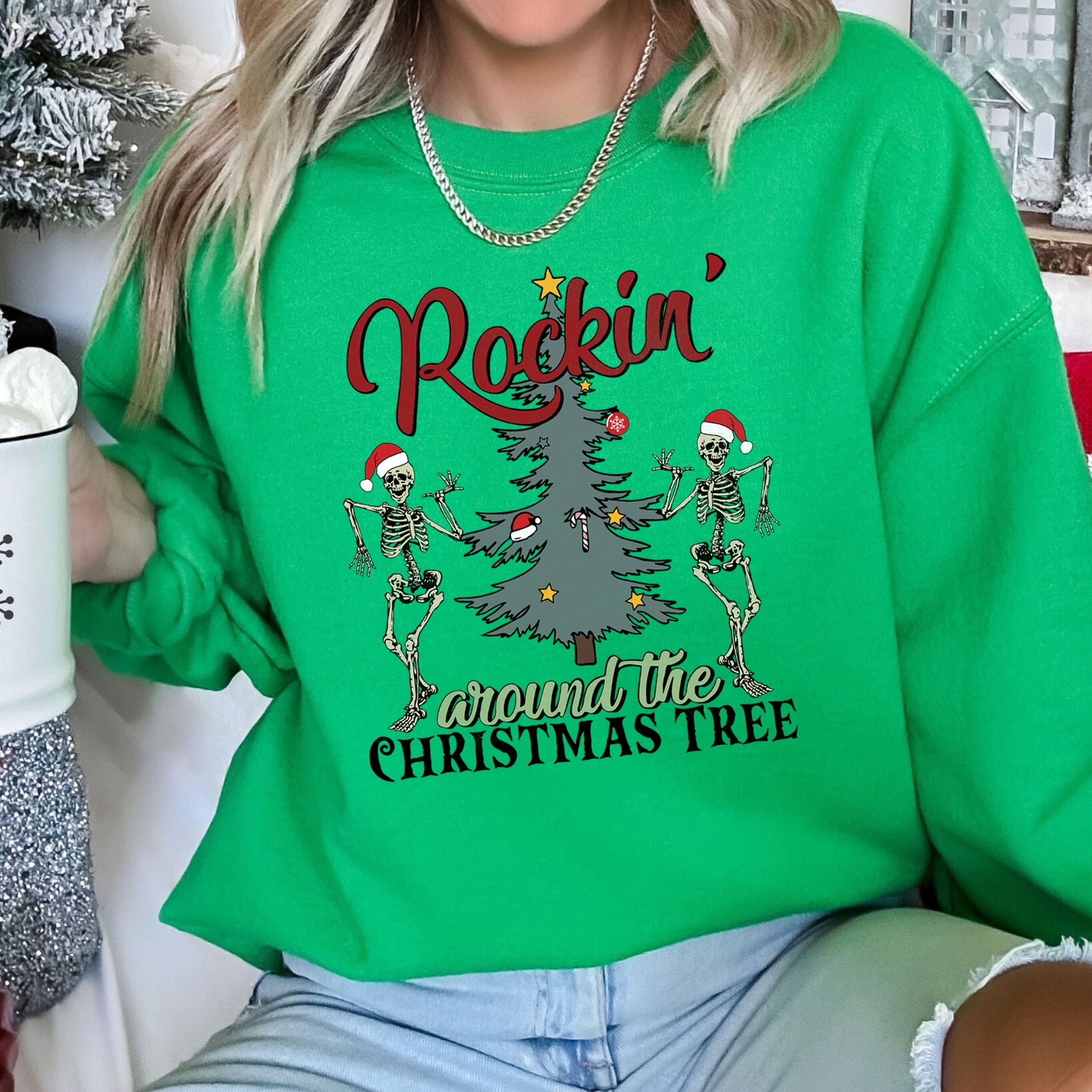 Rocking Around The Christmas Tree, Dancing Skeletons Holiday Party Edition Sweatshirt