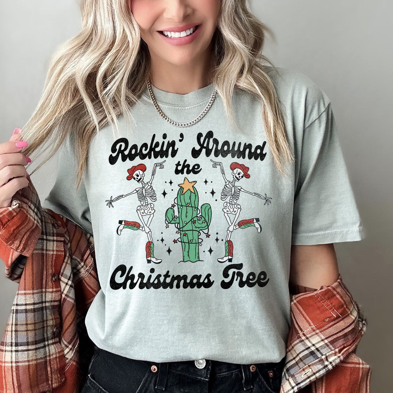 Rocking Around The Christmas Tree Desert Cactus Dancing Skeletons Comfort Colors Tee