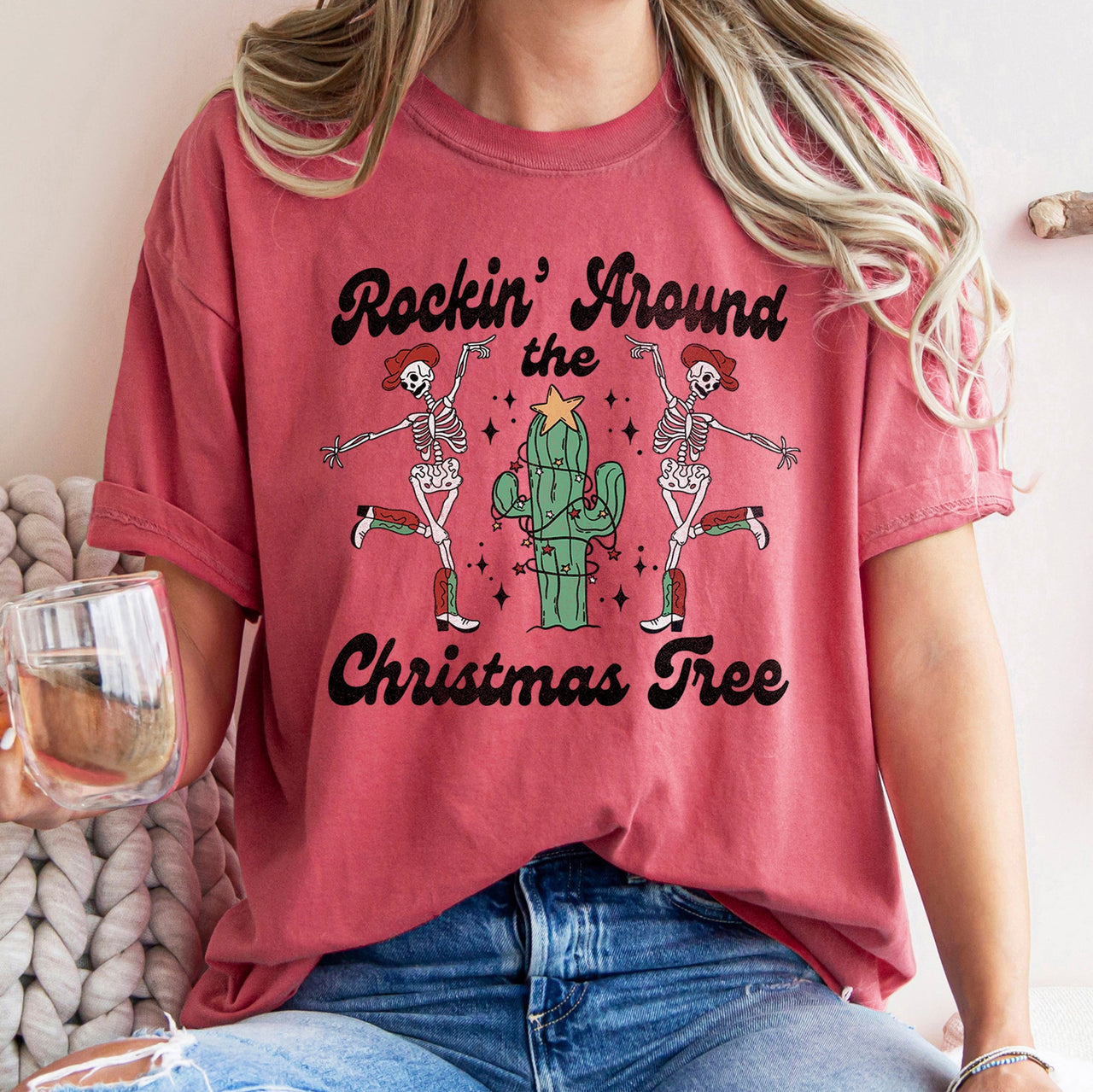 Rocking Around The Christmas Tree Desert Cactus Dancing Skeletons Comfort Colors Tee