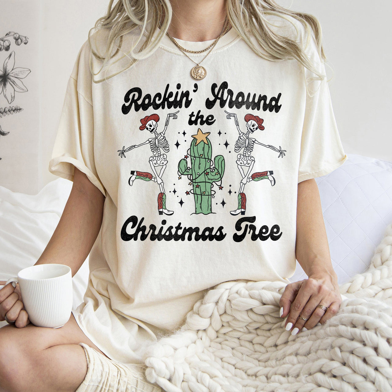 Rocking Around The Christmas Tree Desert Cactus Dancing Skeletons Comfort Colors Tee