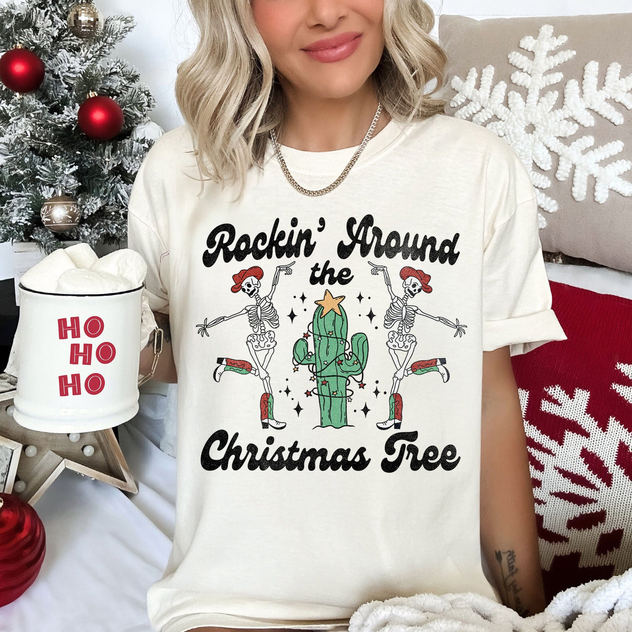 Rocking Around The Christmas Tree Desert Cactus Dancing Skeletons Comfort Colors Tee