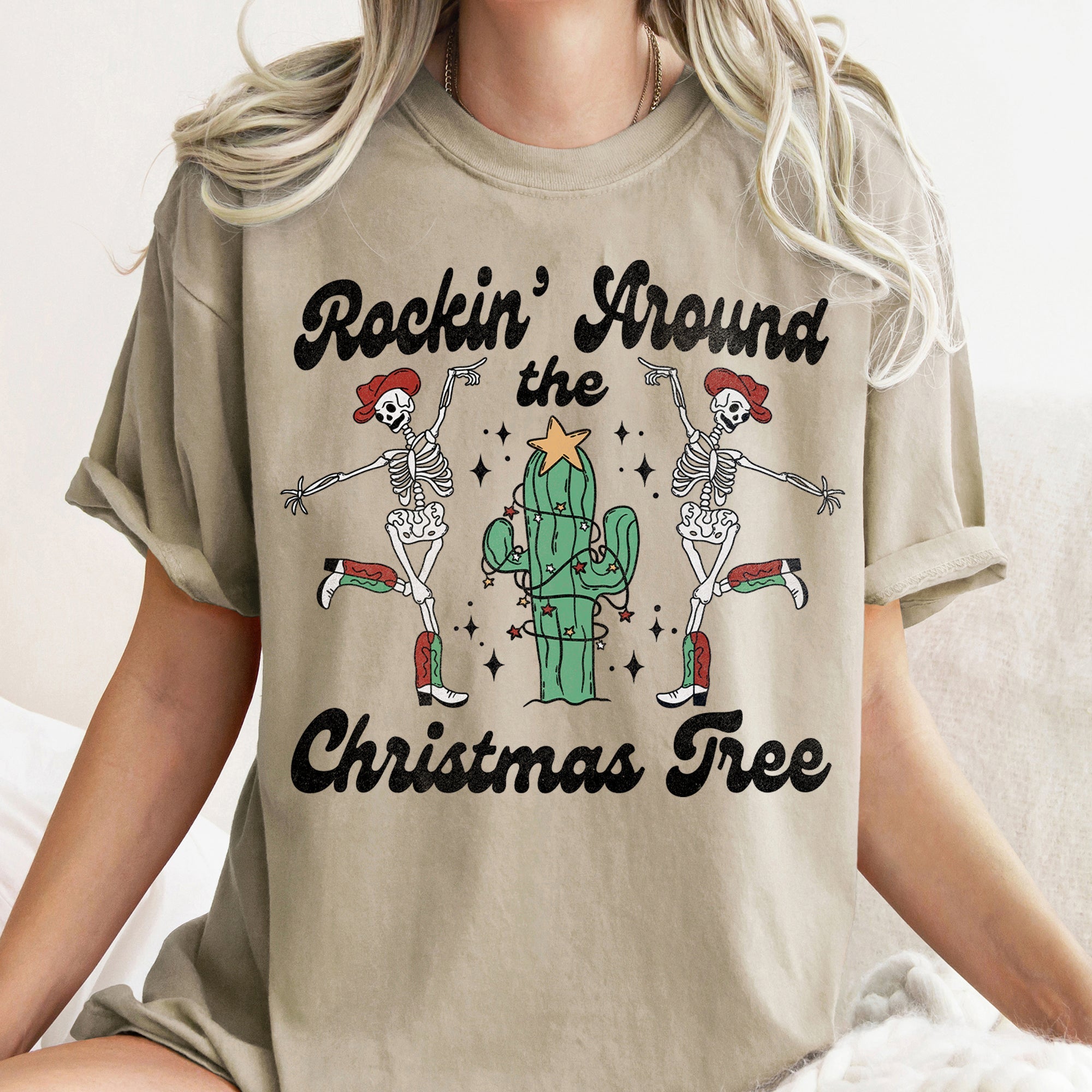 Rocking Around The Christmas Tree Desert Cactus Dancing Skeletons Comfort Colors Tee