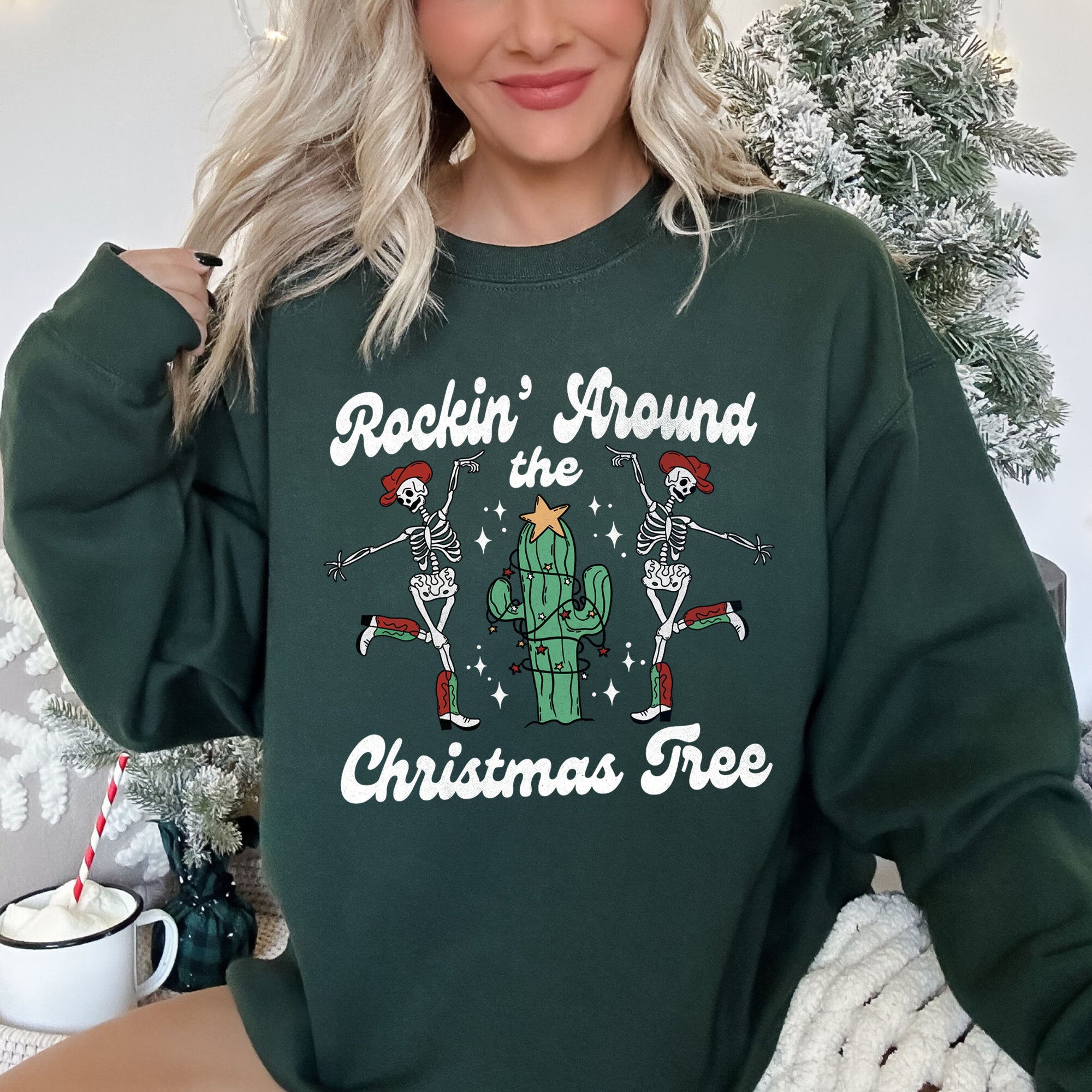 Rocking Around The Christmas Tree Desert Skeletons Holiday Nights Graphic Sweatshirt
