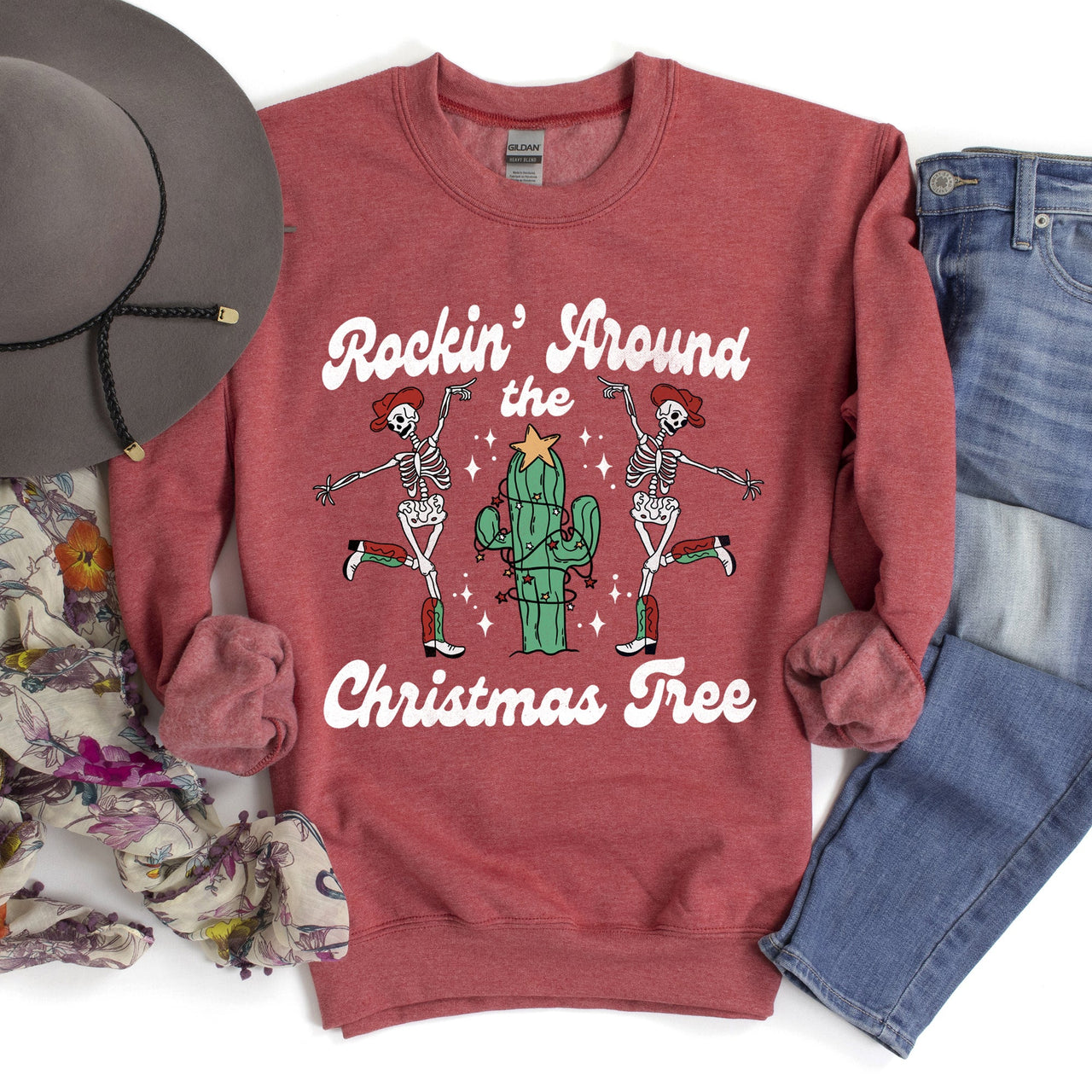 Rocking Around The Christmas Tree Desert Skeletons Holiday Nights Graphic Sweatshirt