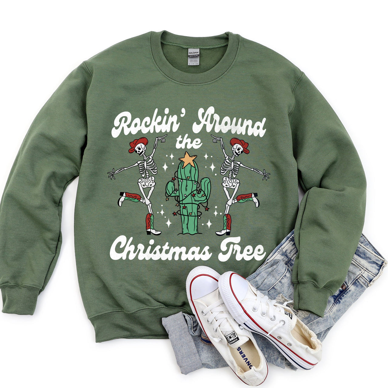 Rocking Around The Christmas Tree Desert Skeletons Holiday Nights Graphic Sweatshirt
