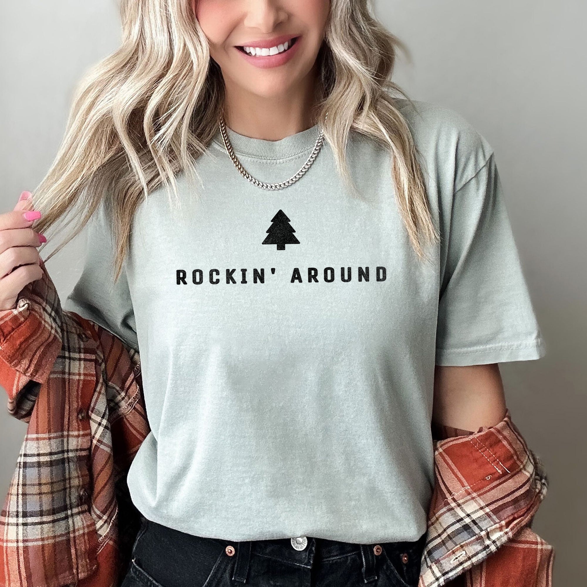 Rocking Around The Christmas Tree Minimal Retro Rock And Roll Comfort Colors Tee
