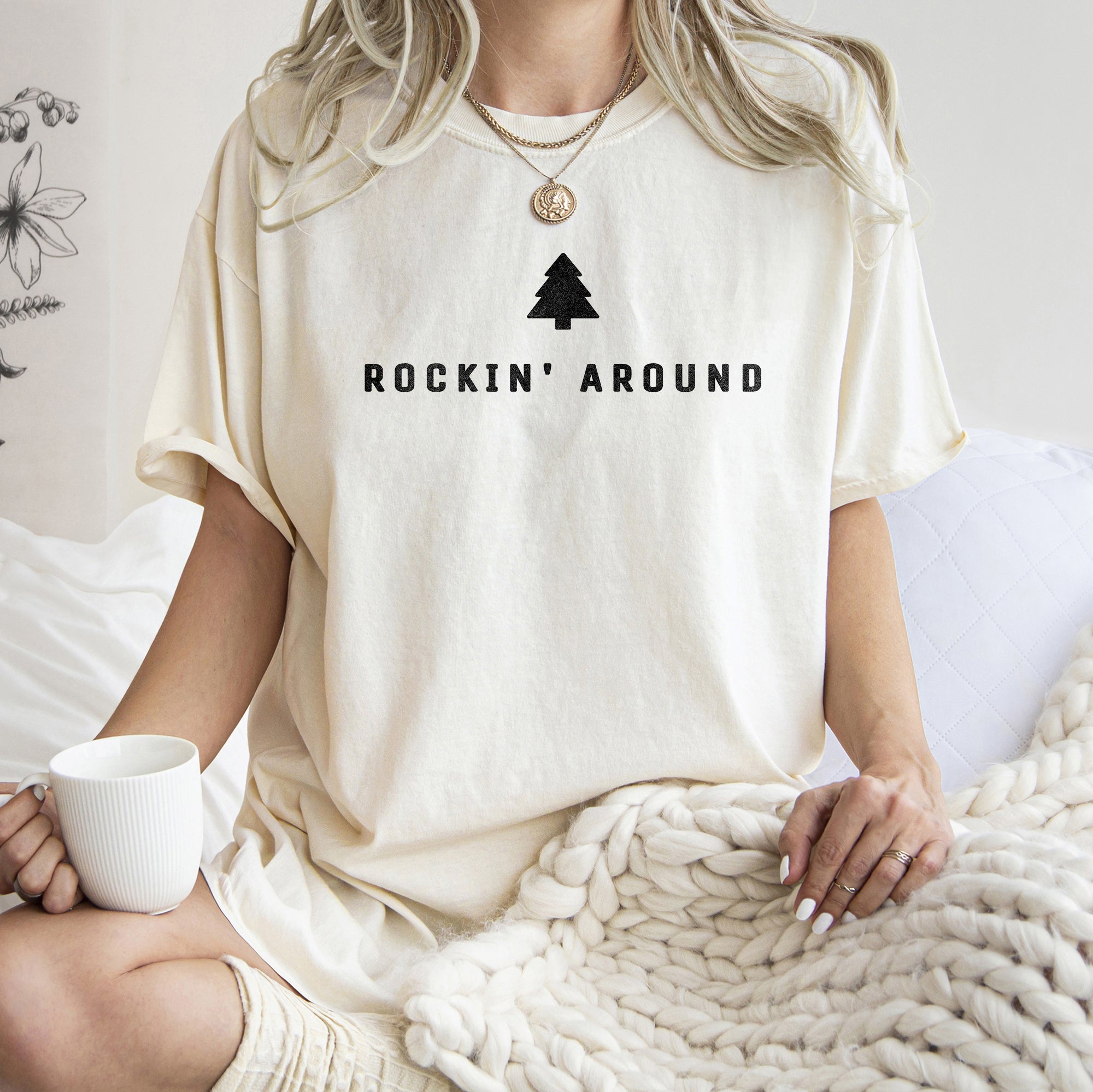 Rocking Around The Christmas Tree Minimal Retro Rock And Roll Comfort Colors Tee