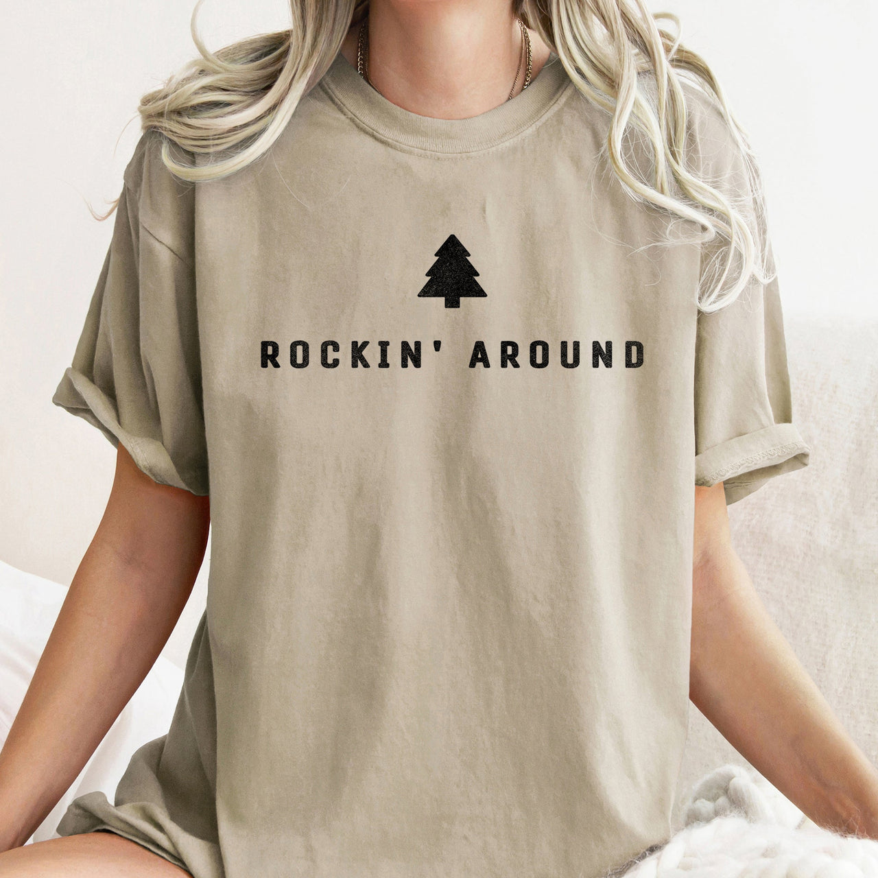 Rocking Around The Christmas Tree Minimal Retro Rock And Roll Comfort Colors Tee