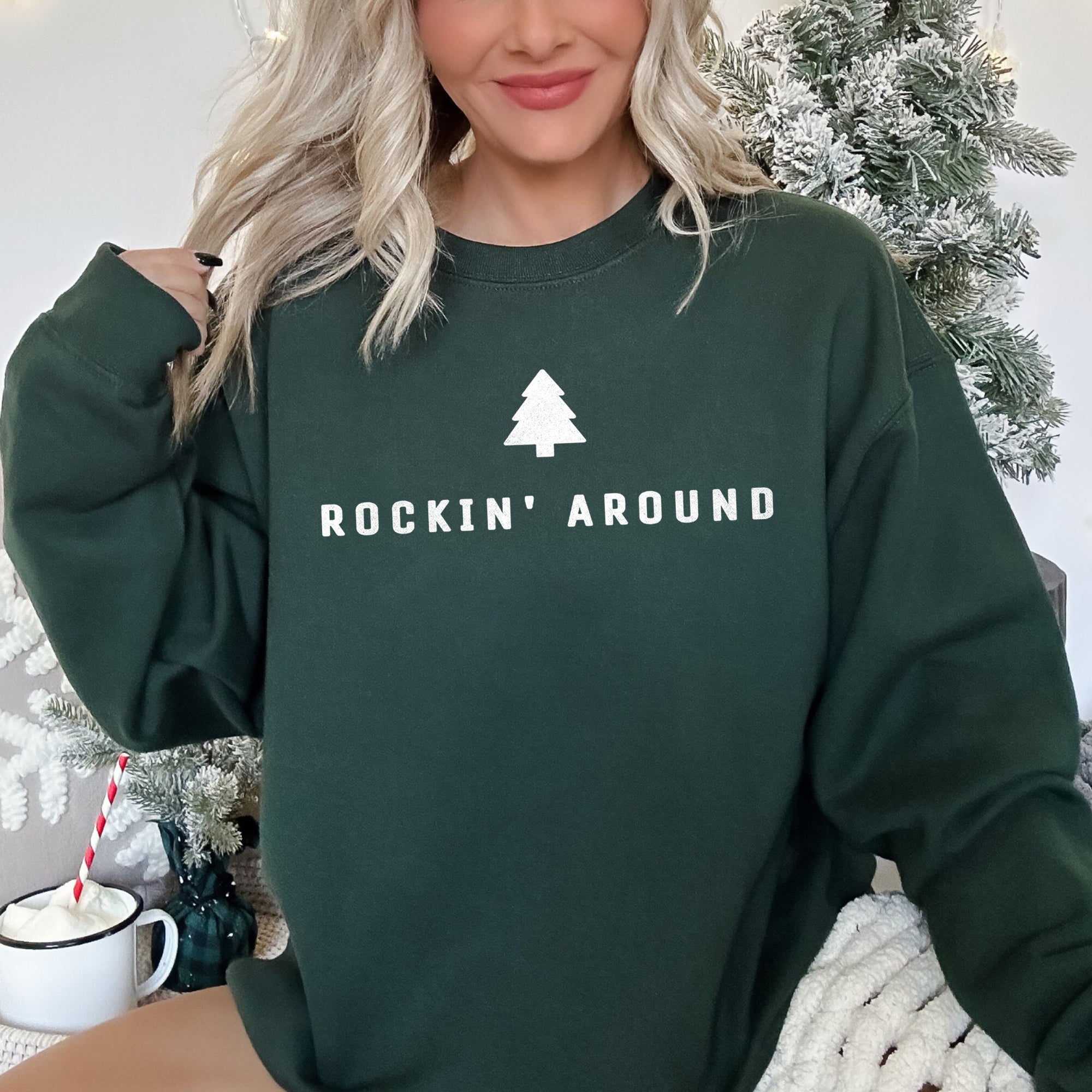 Rocking Around The Christmas Tree Minimalist Holiday Theme Cozy Winter Wear Sweatshirt