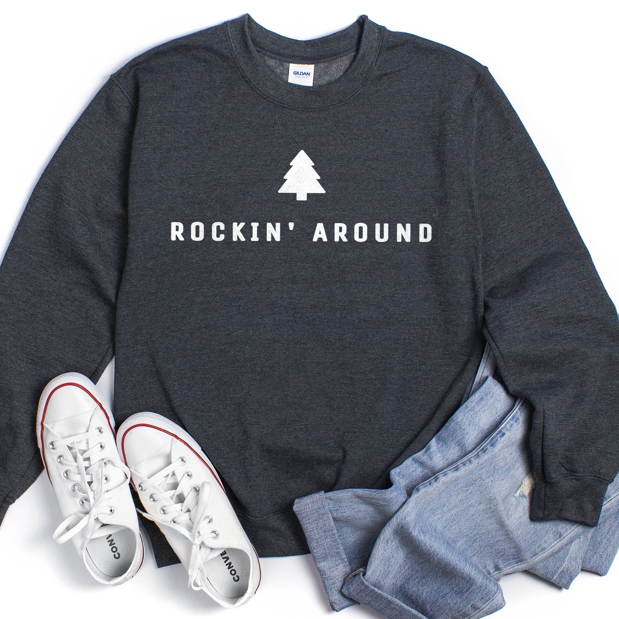 Rocking Around The Christmas Tree Minimalist Holiday Theme Cozy Winter Wear Sweatshirt
