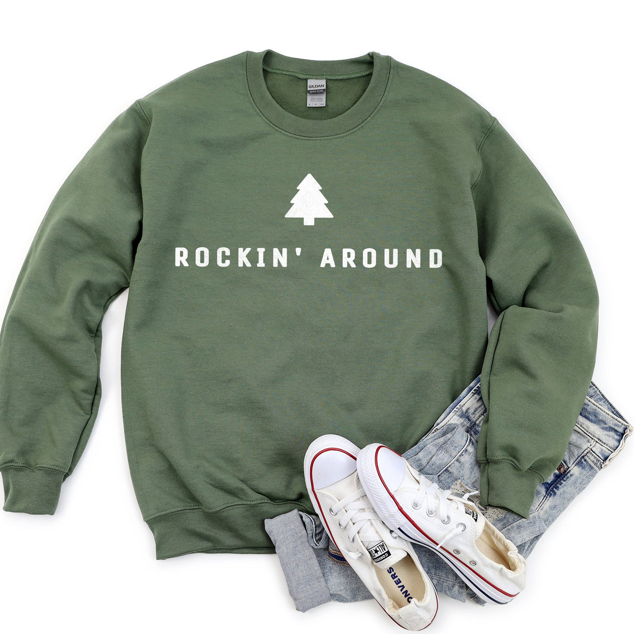 Rocking Around The Christmas Tree Minimalist Holiday Theme Cozy Winter Wear Sweatshirt