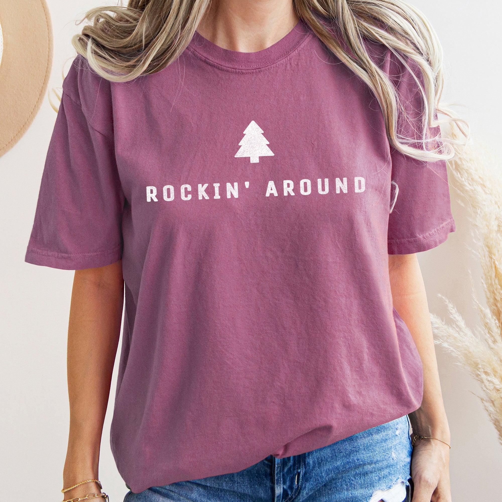 Rocking Around The Christmas Tree Minimal Retro Rock And Roll Comfort Colors Tee