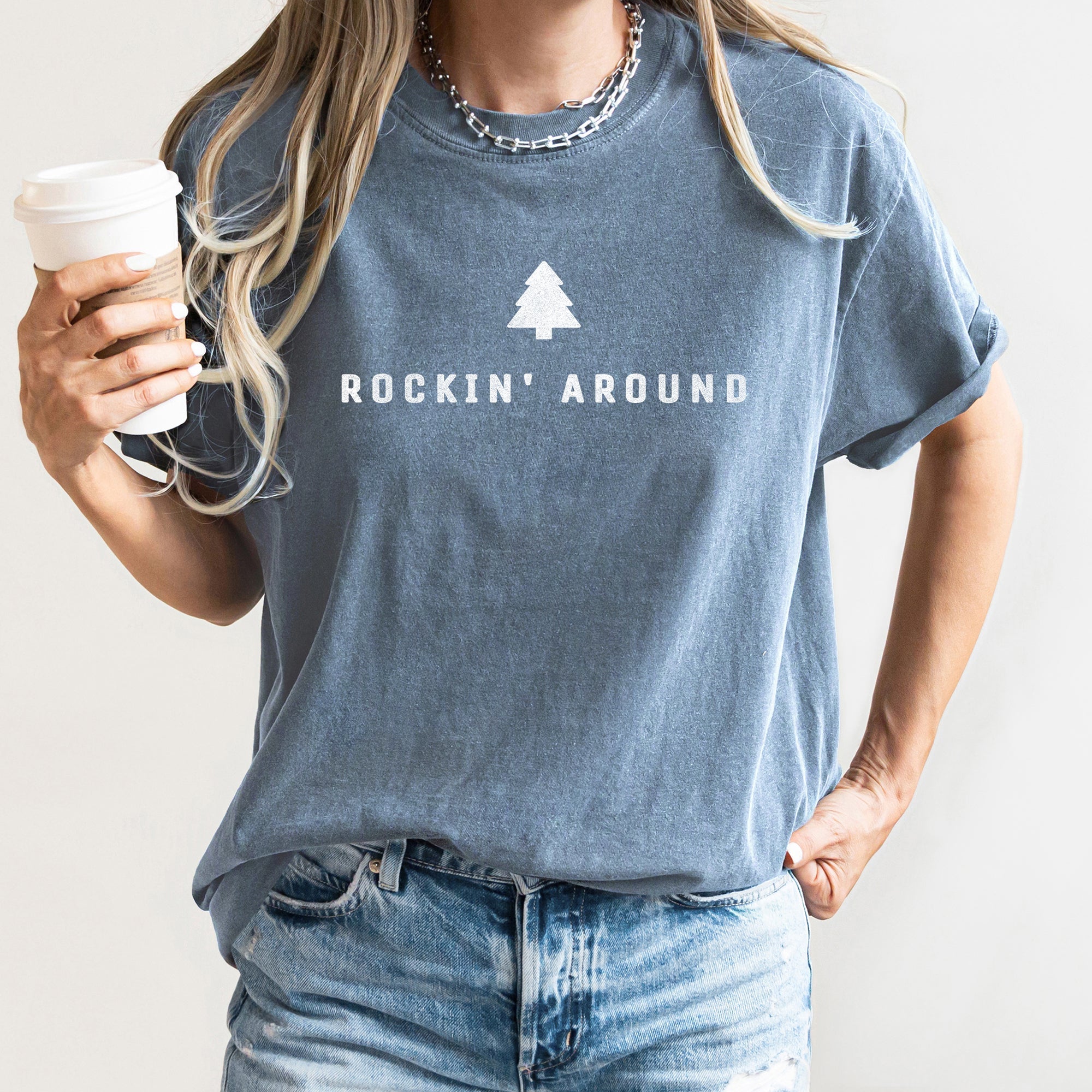Rocking Around The Christmas Tree Minimal Retro Rock And Roll Comfort Colors Tee