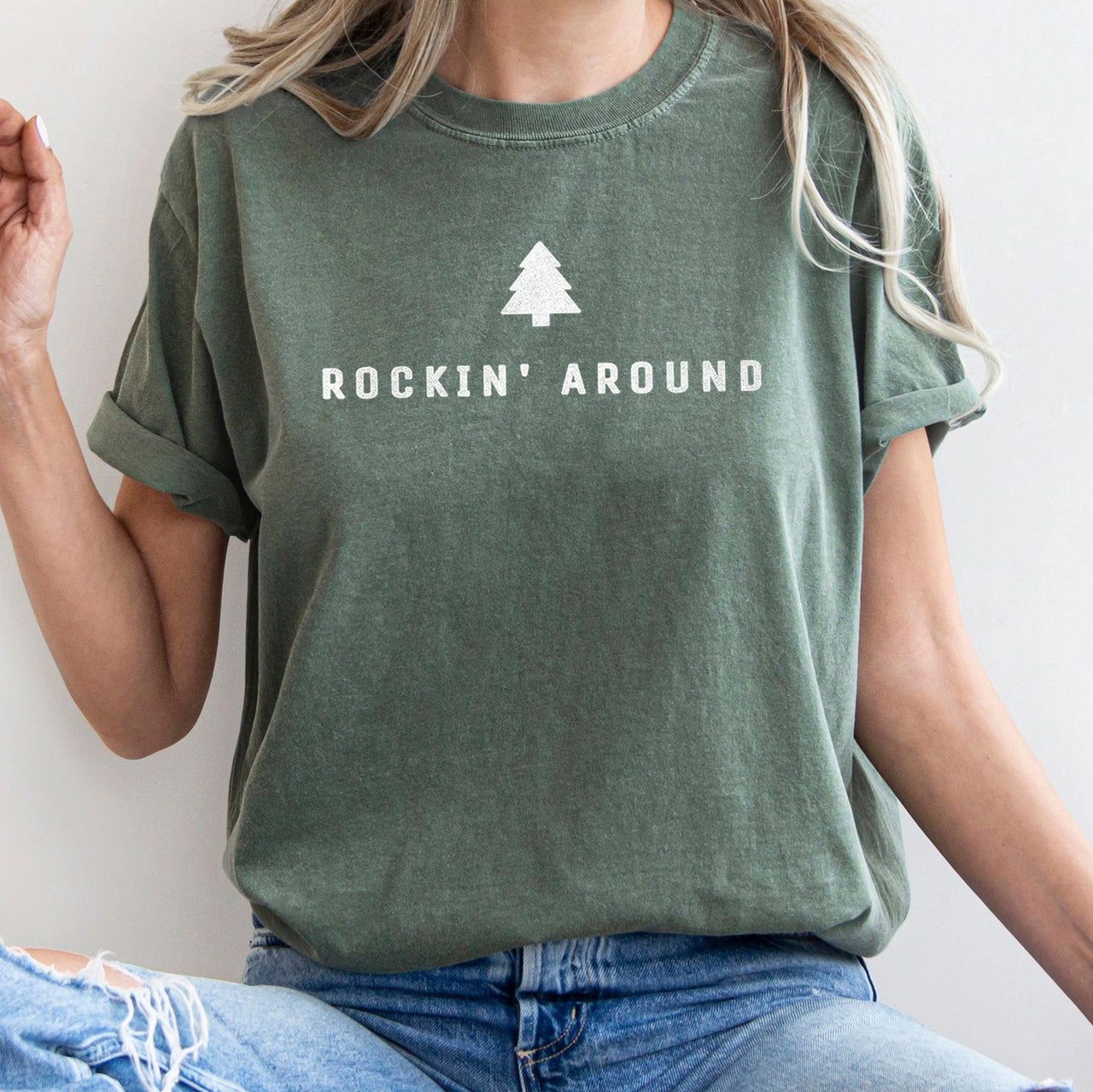 Rocking Around The Christmas Tree Minimal Retro Rock And Roll Comfort Colors Tee