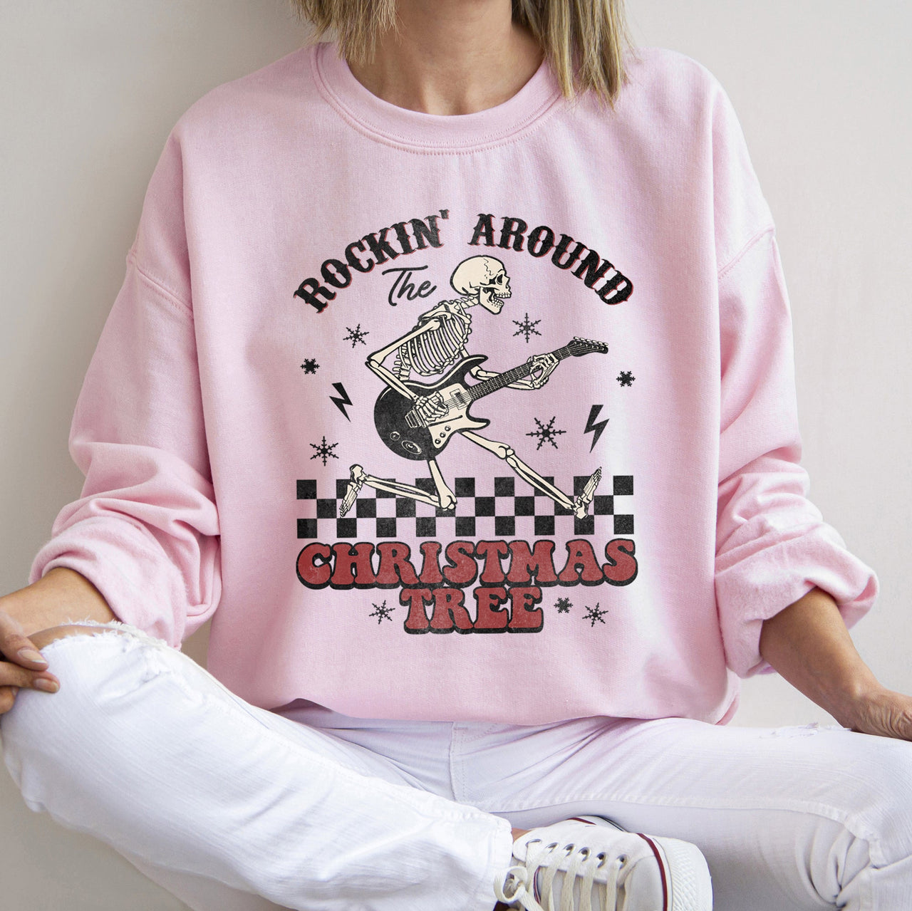 Rocking Around The Christmas Tree Skeleton Rock Holiday Ornament Edition Sweatshirt
