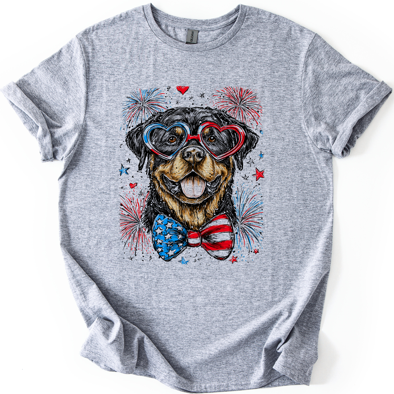 Rottweiler Patriotic Dog USA Pride Fourth Of July Loyal Companion Patriotism Signature For Pet Lovers Graphic Tee