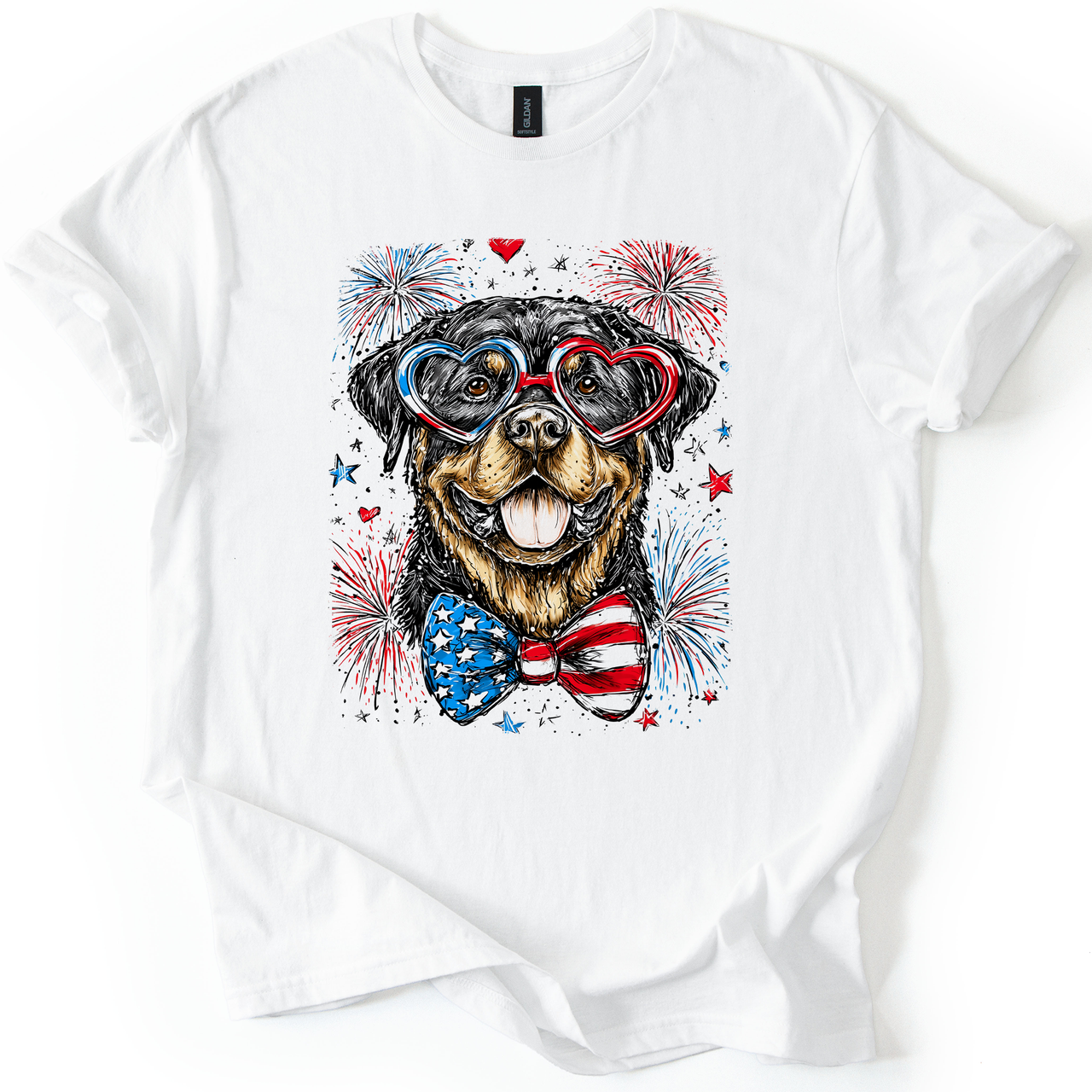 Rottweiler Patriotic Dog USA Pride Fourth Of July Loyal Companion Patriotism Signature For Pet Lovers Graphic Tee