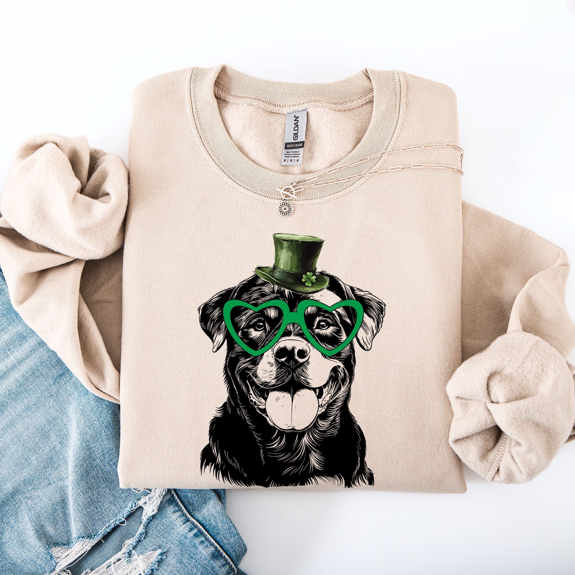 Rottweiler Adorable Dog St Patrick's Day Lucky Irish Shamrock Spirit Celebration Sweatshirt