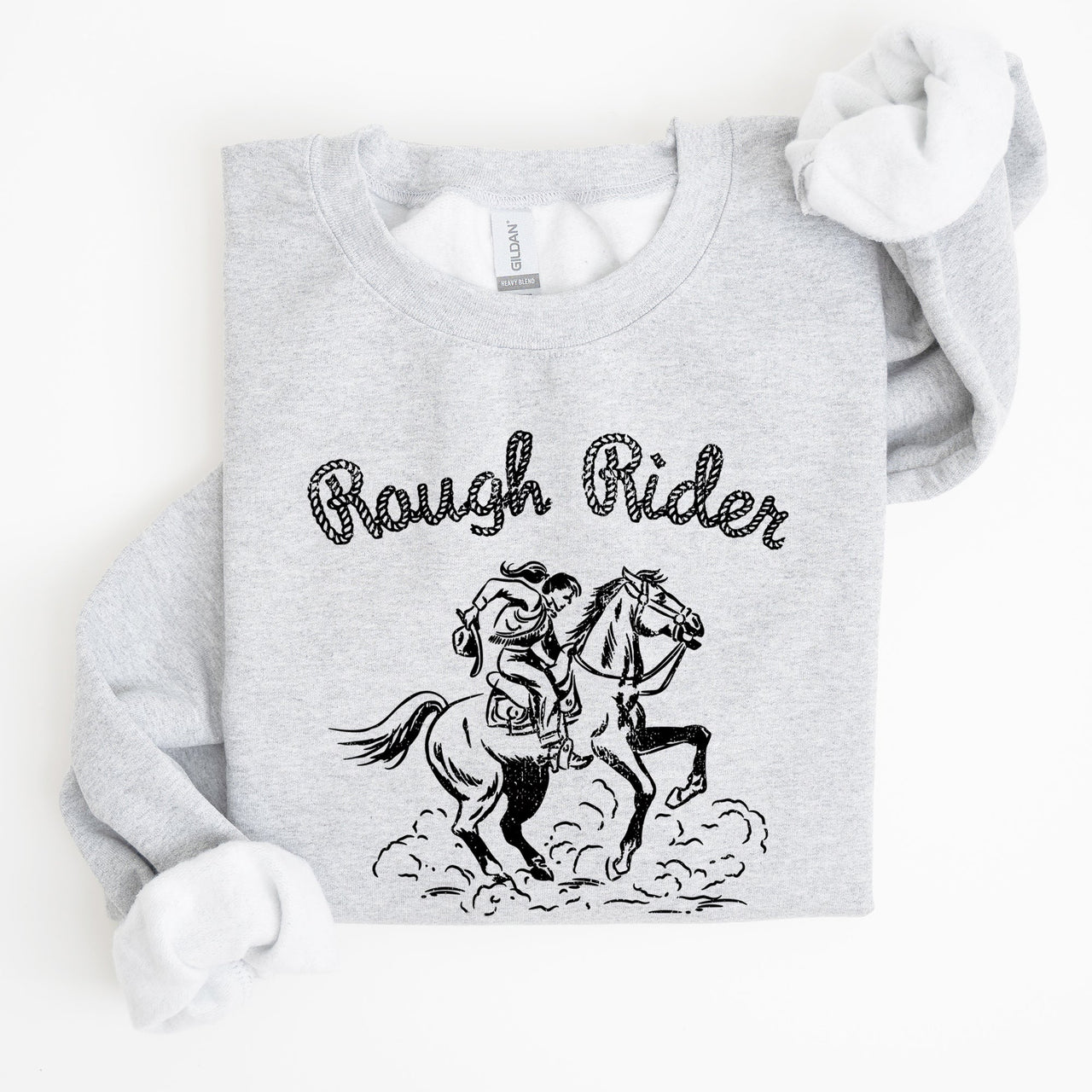 Rough Rider, Cowgirl, Horse, Rodeo Western Heritage Illustration Graphic Sweatshirt