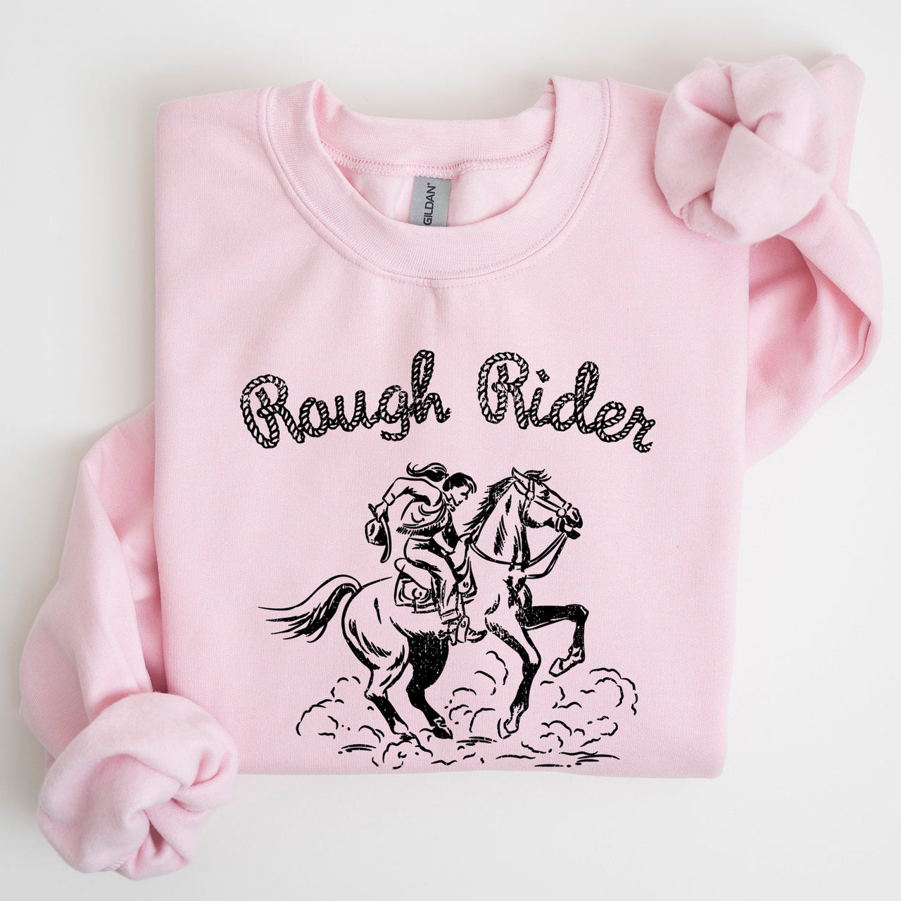 Rough Rider, Cowgirl, Horse, Rodeo Western Heritage Illustration Graphic Sweatshirt