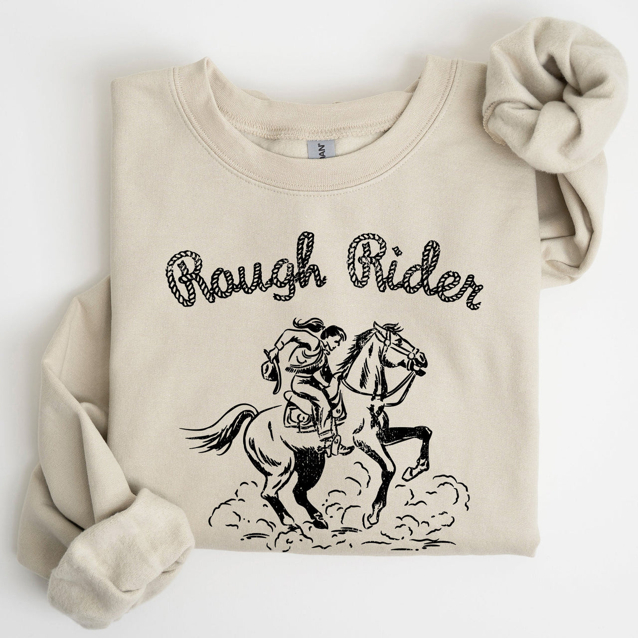 Rough Rider, Cowgirl, Horse, Rodeo Western Heritage Illustration Graphic Sweatshirt
