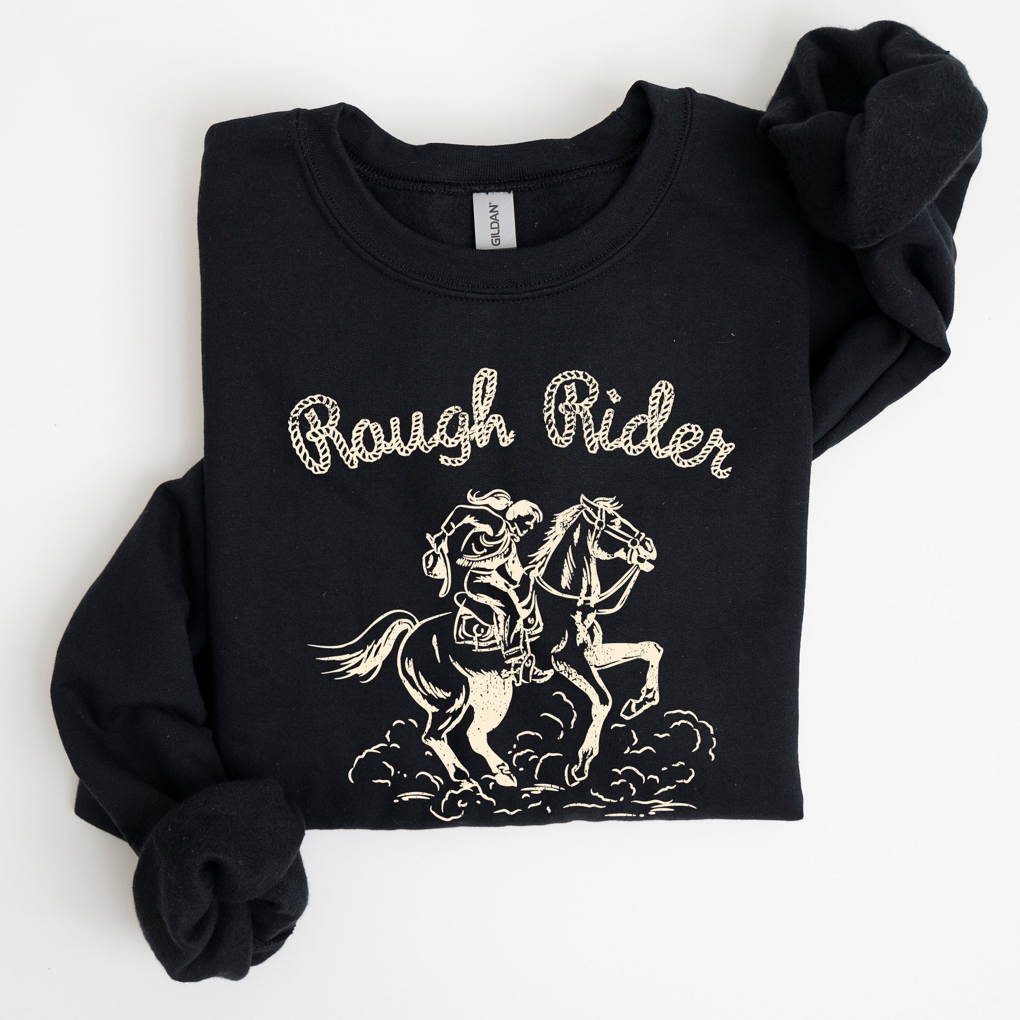 Rough Rider, Cowgirl, Horse, Rodeo Western Heritage Illustration Graphic Sweatshirt