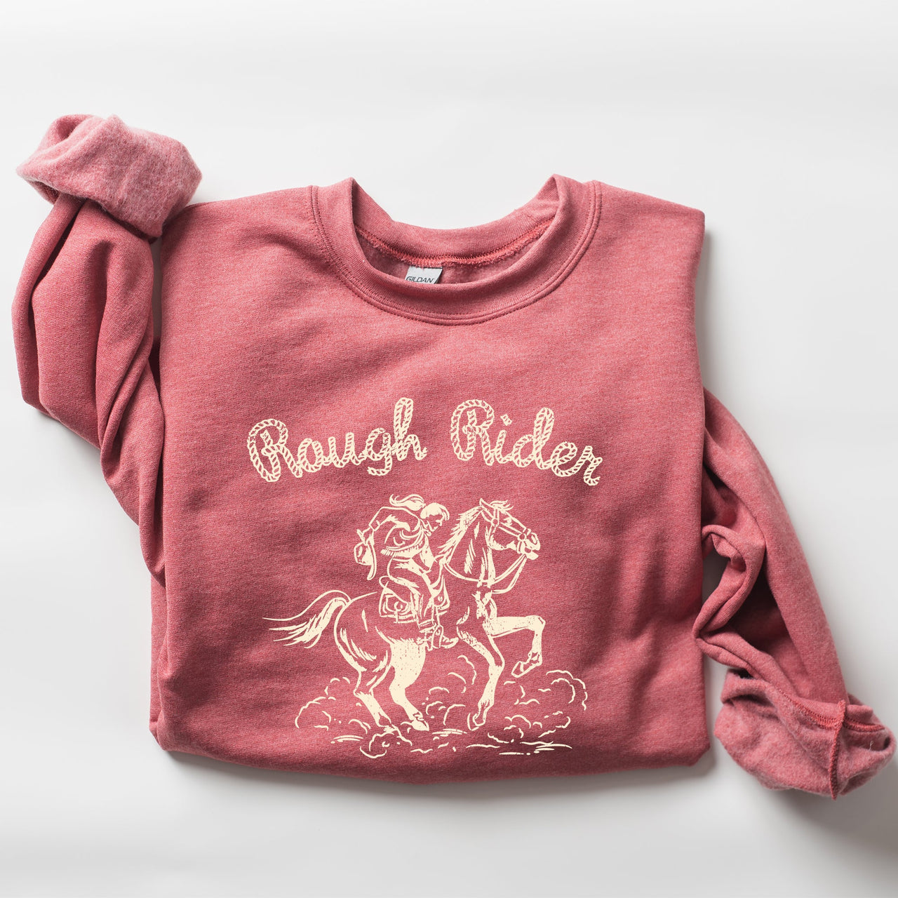 Rough Rider, Cowgirl, Horse, Rodeo Western Heritage Illustration Graphic Sweatshirt