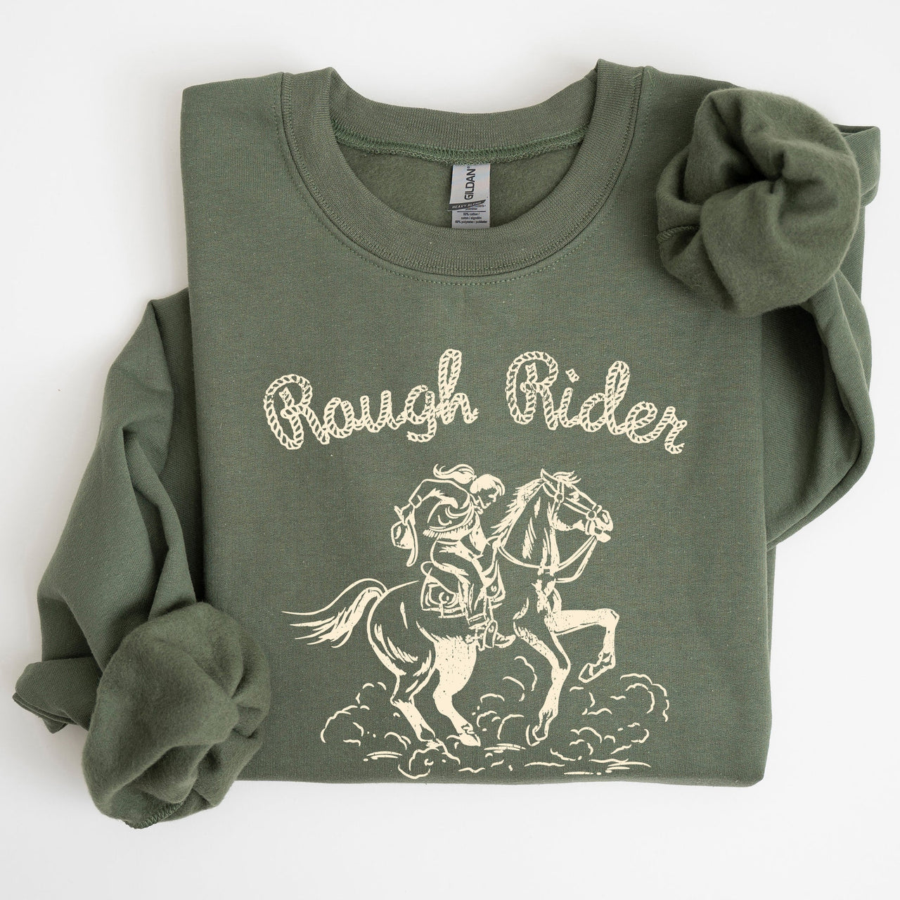 Rough Rider, Cowgirl, Horse, Rodeo Western Heritage Illustration Graphic Sweatshirt