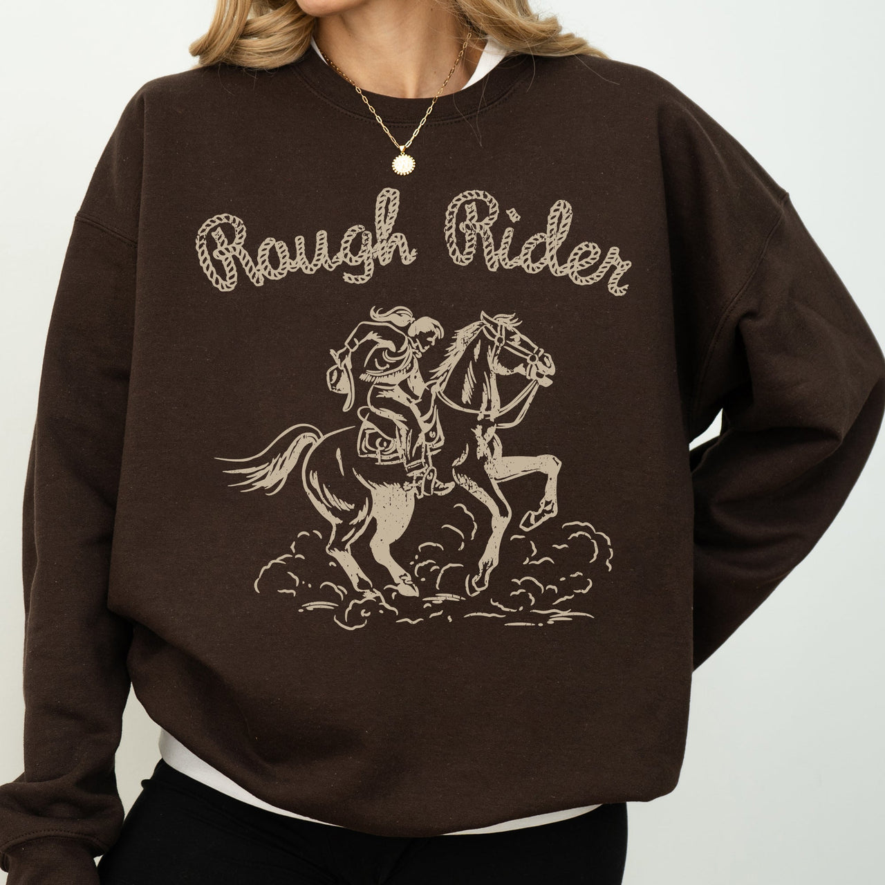 Rough Rider Rodeo Cowgirl Horse Bronco Cowboy Western Pride Heritage Graphic Sweatshirt