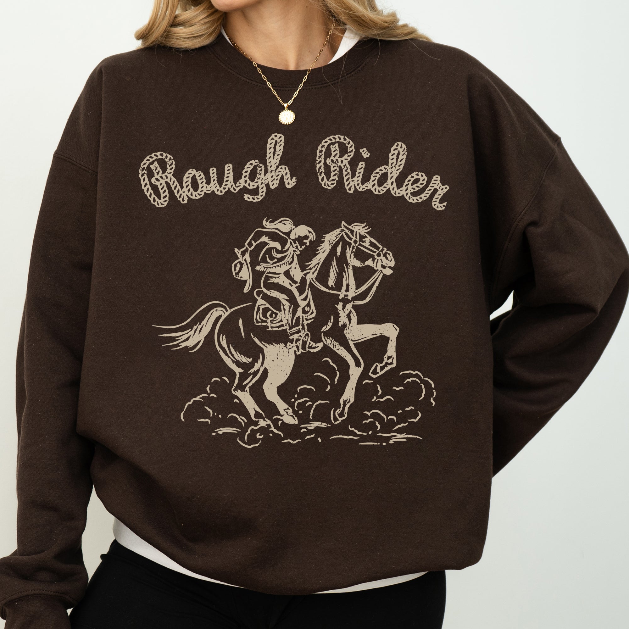 Rough Rider Rodeo Cowgirl Horse Bronco Cowboy Western Pride Heritage Graphic Sweatshirt