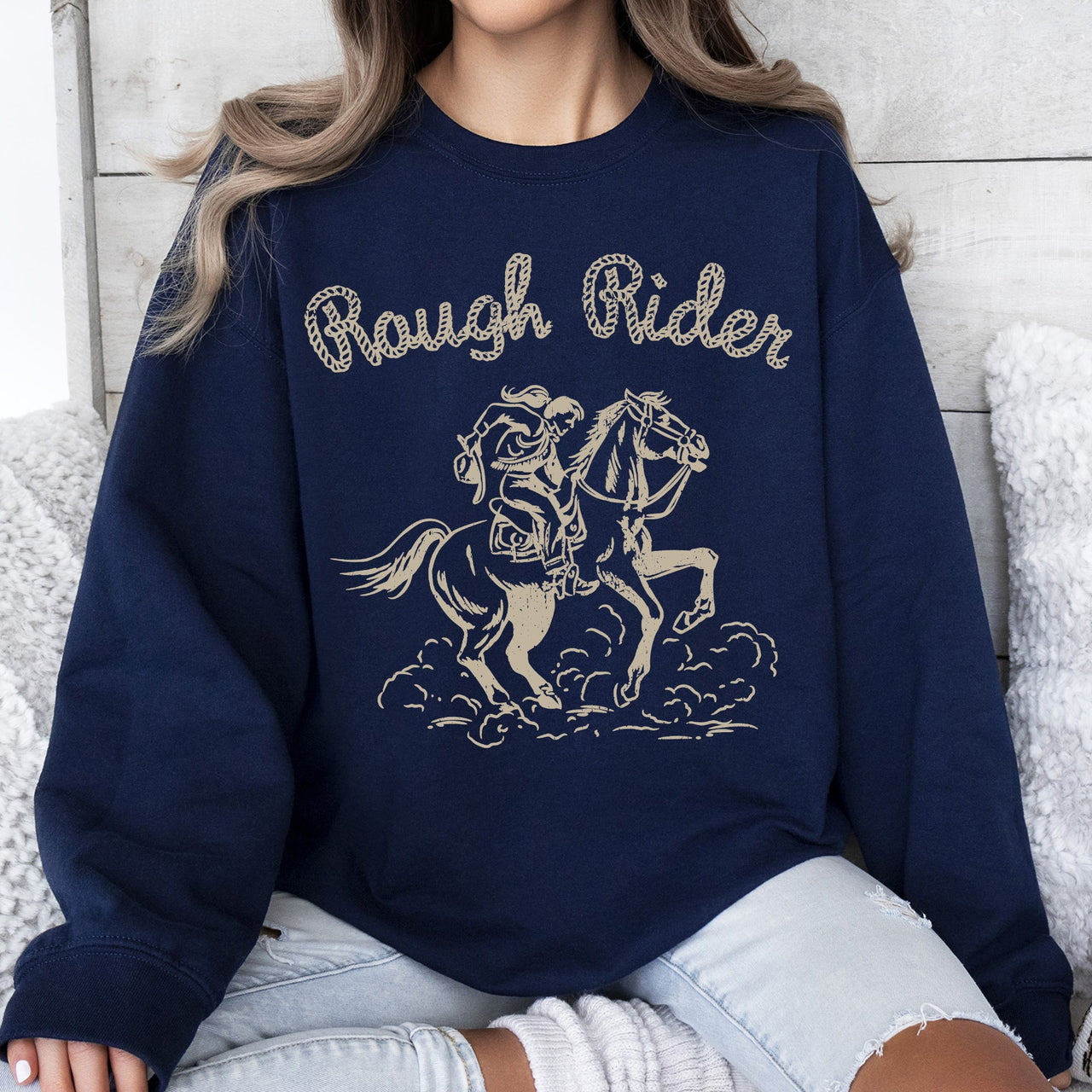 Rough Rider Rodeo Cowgirl Horse Bronco Cowboy Western Pride Heritage Graphic Sweatshirt