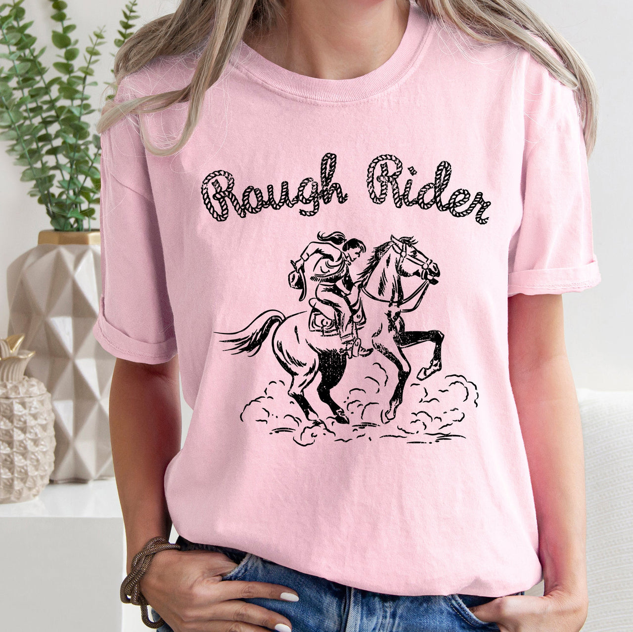 Rough Rider Rodeo Cowboy Western Cowgirl Horse Bronco Classic Comfort Colors Tee