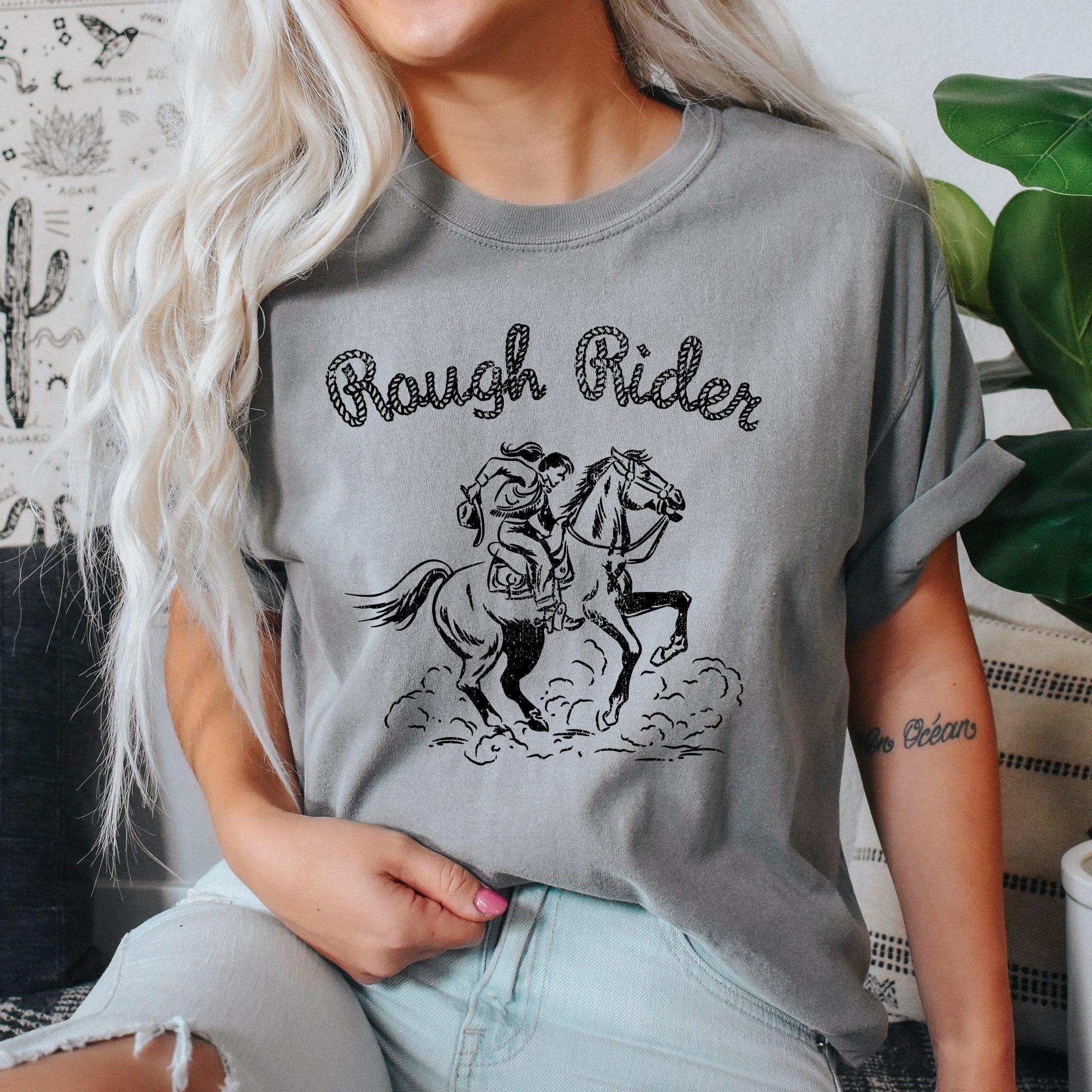 Rough Rider Rodeo Cowboy Western Cowgirl Horse Bronco Classic Comfort Colors Tee