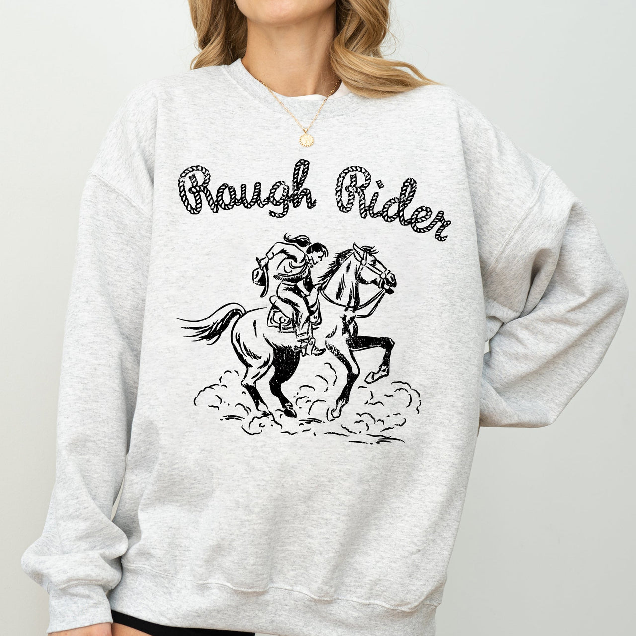 Rough Rider Rodeo Cowgirl Horse Bronco Cowboy Western Pride Heritage Graphic Sweatshirt