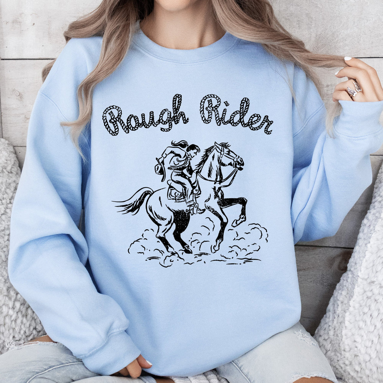 Rough Rider Rodeo Cowgirl Horse Bronco Cowboy Western Pride Heritage Graphic Sweatshirt