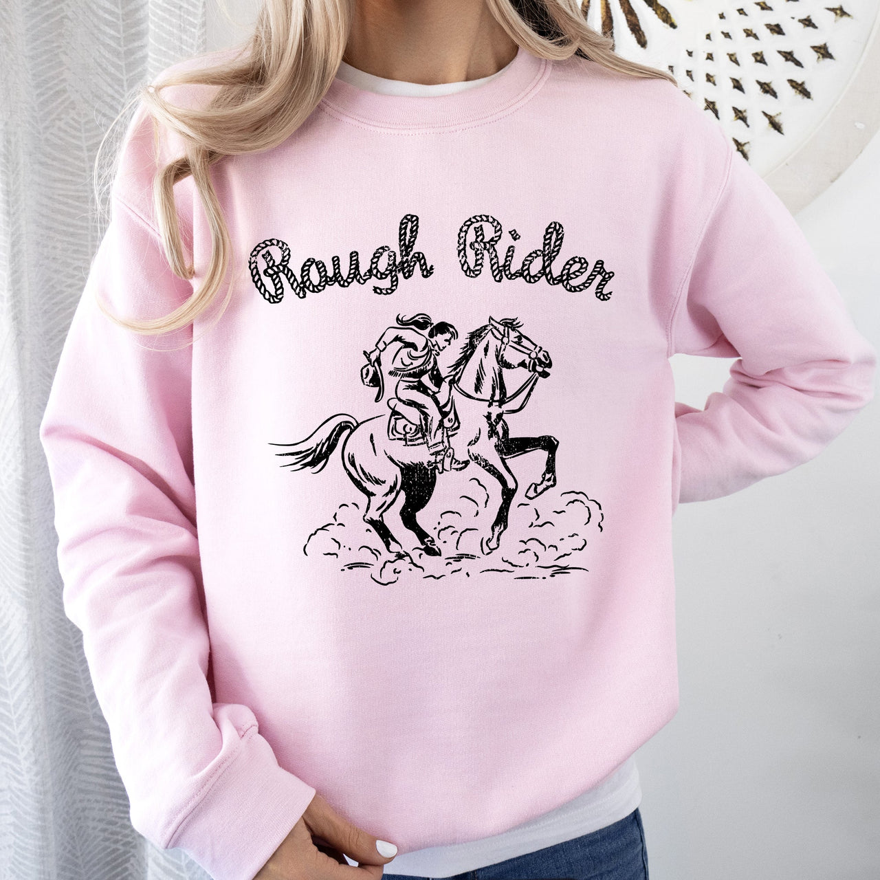 Rough Rider Rodeo Cowgirl Horse Bronco Cowboy Western Pride Heritage Graphic Sweatshirt