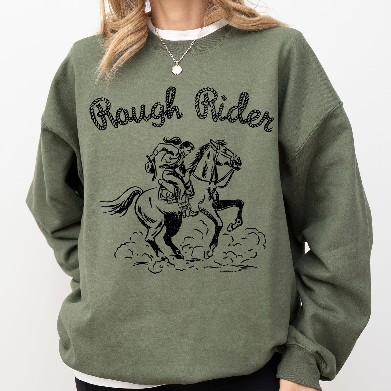 Rough Rider Rodeo Cowgirl Horse Bronco Cowboy Western Pride Heritage Graphic Sweatshirt