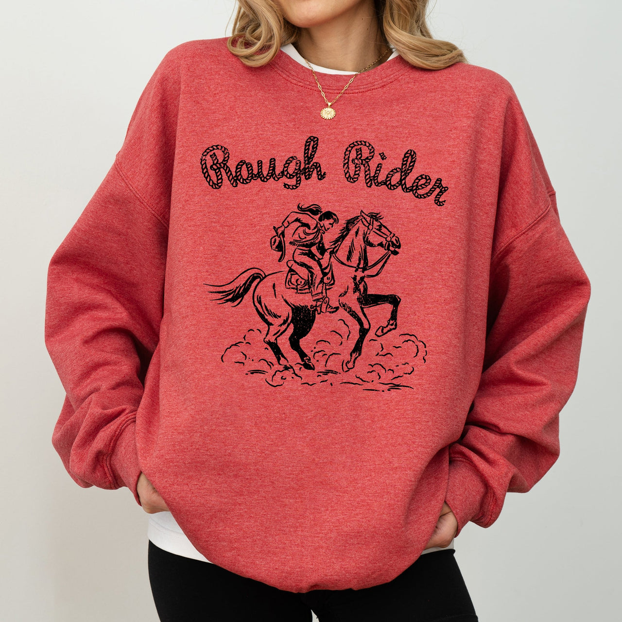 Rough Rider Rodeo Cowgirl Horse Bronco Cowboy Western Pride Heritage Graphic Sweatshirt