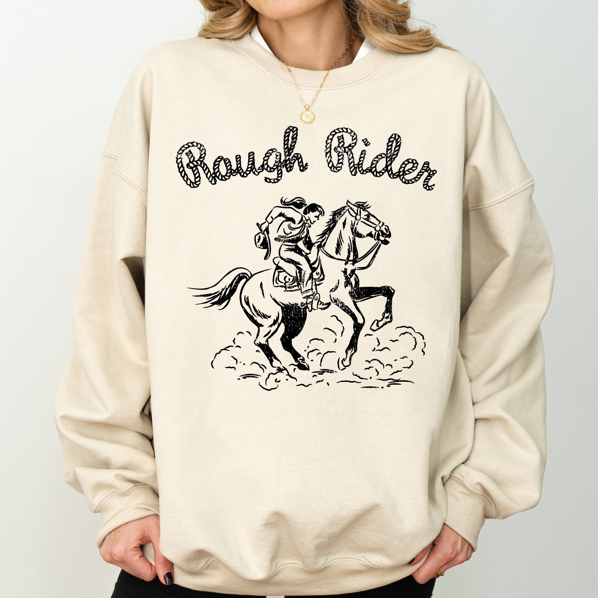 Rough Rider Rodeo Cowgirl Horse Bronco Cowboy Western Pride Heritage Graphic Sweatshirt